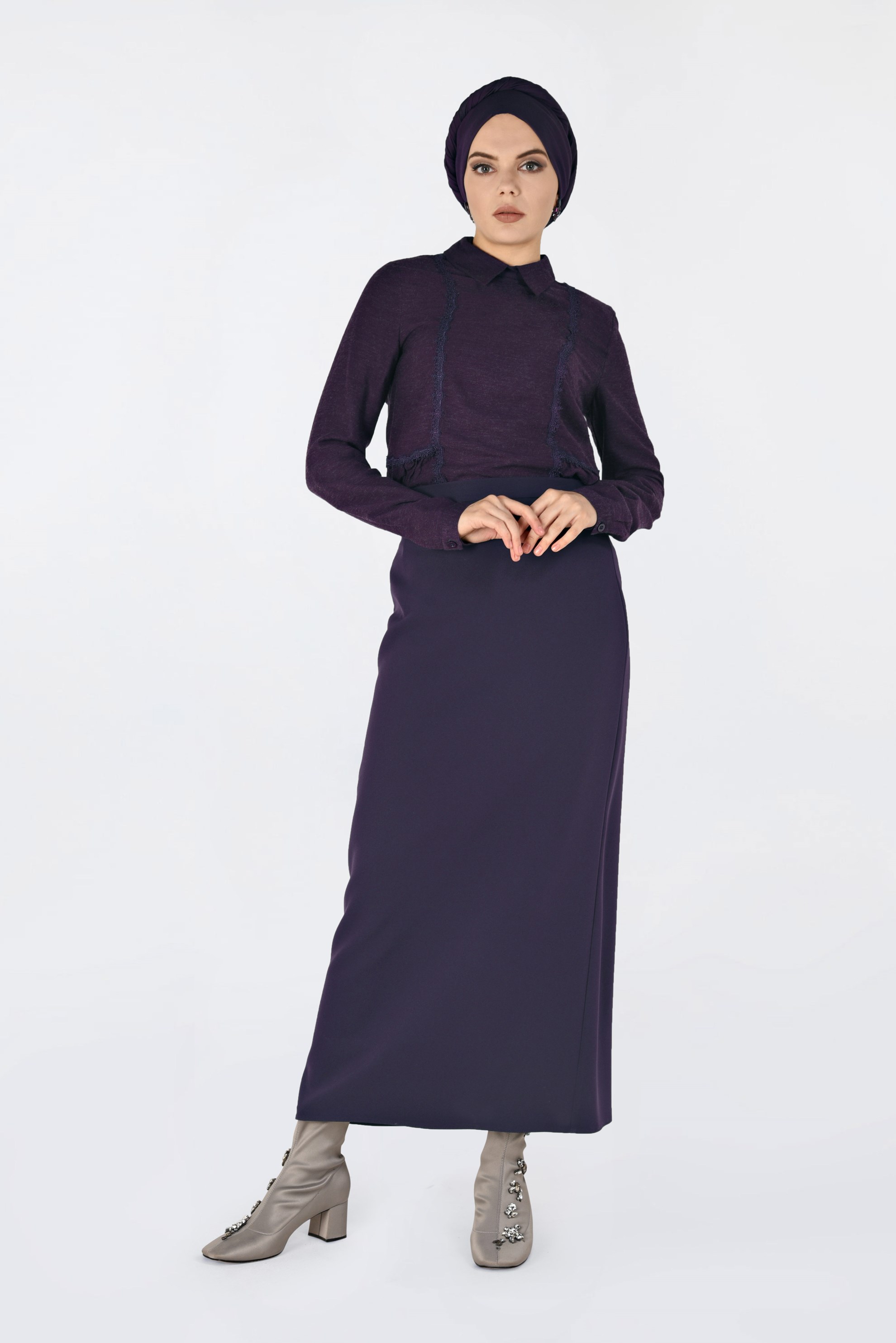 Tesettür giyim MOR DANTEL ŞERİTLİ BLUZ 4788 