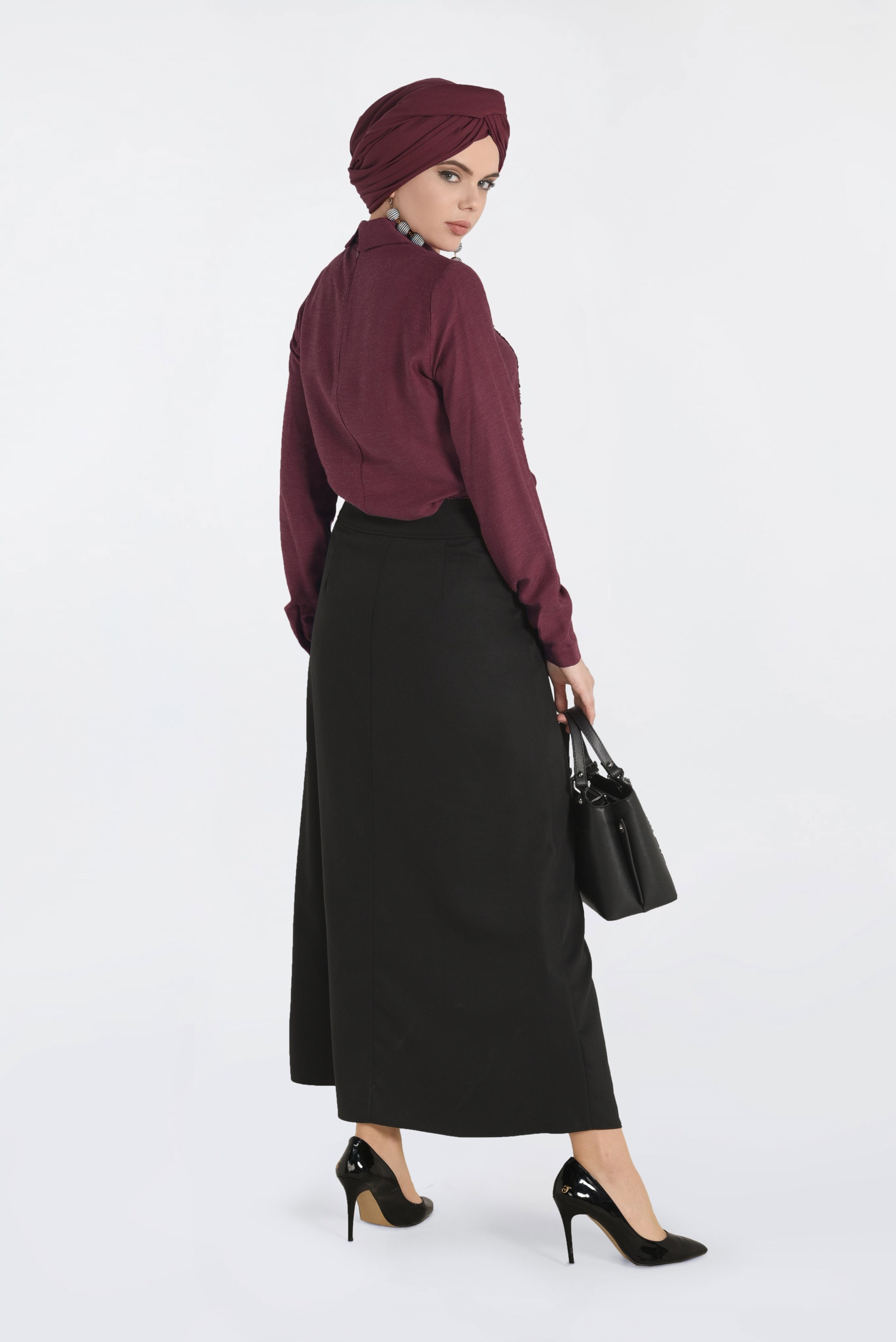 Tesettür giyim KIRMIZI DANTEL ŞERİTLİ BLUZ 4788 