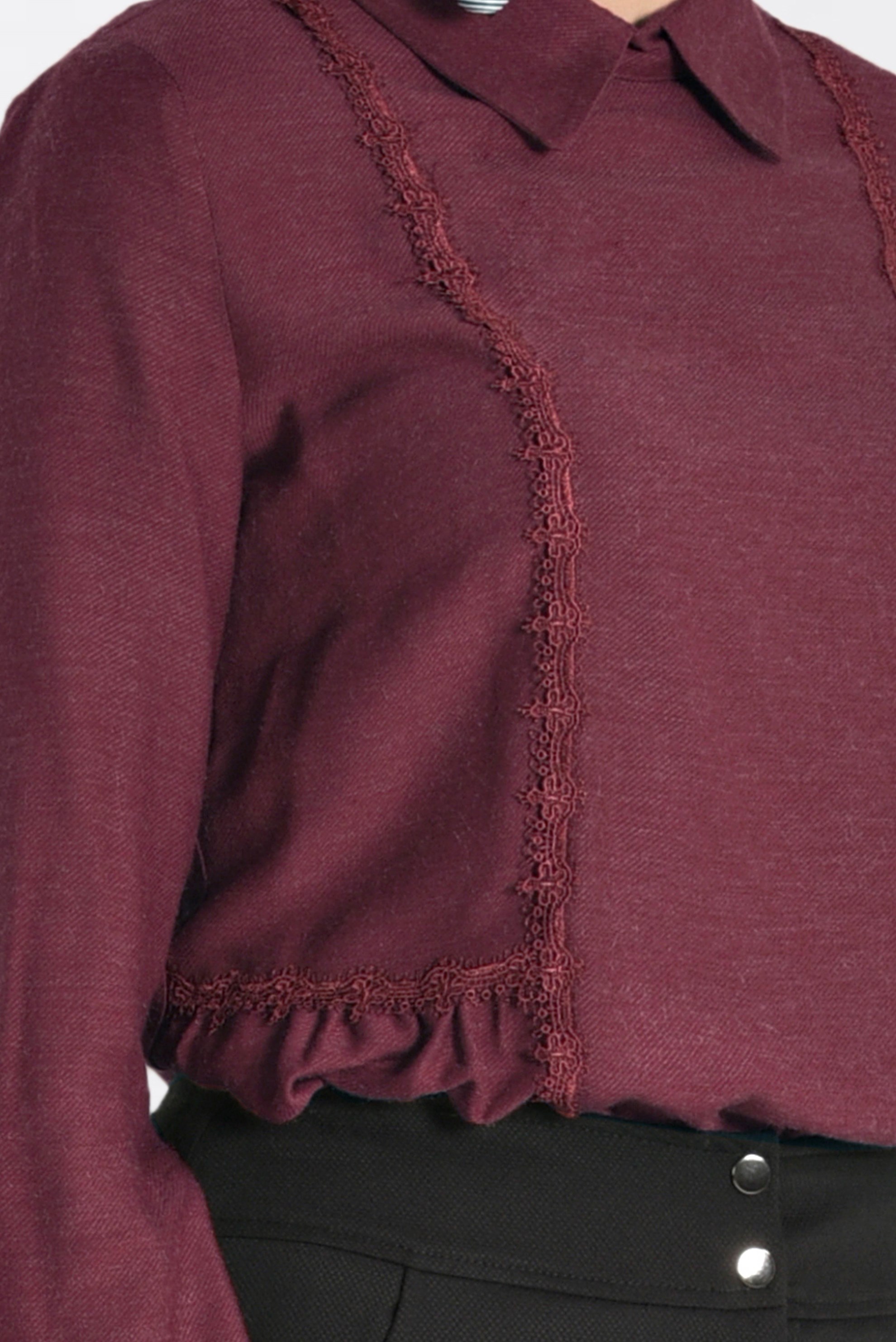 Tesettür giyim KIRMIZI DANTEL ŞERİTLİ BLUZ 4788 