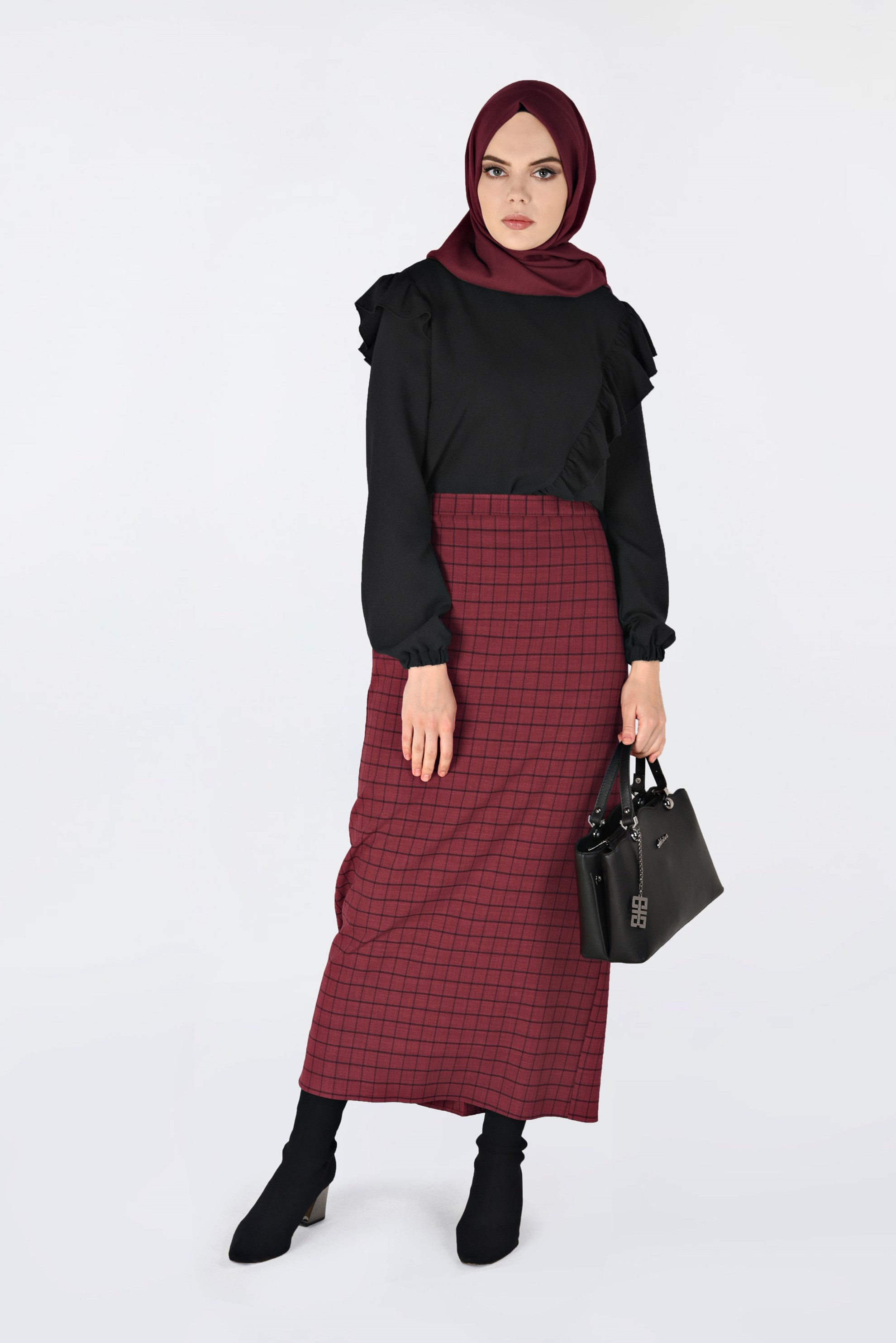 Tesettür giyim SİYAH FIRFIRLI BLUZ 4801 