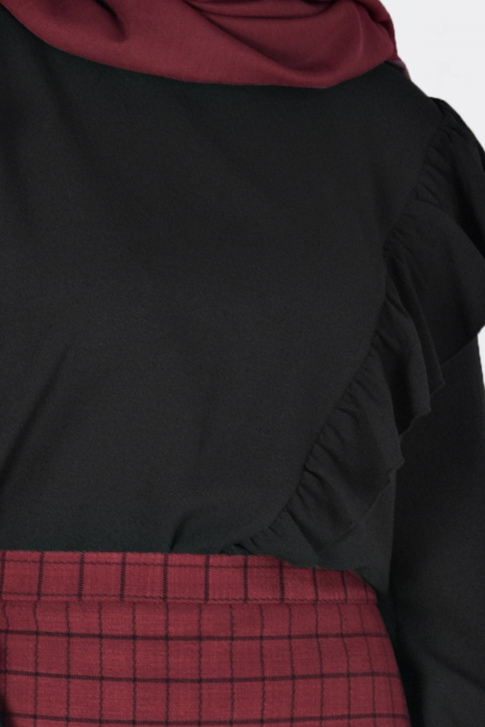 Tesettür giyim SİYAH FIRFIRLI BLUZ 4801 