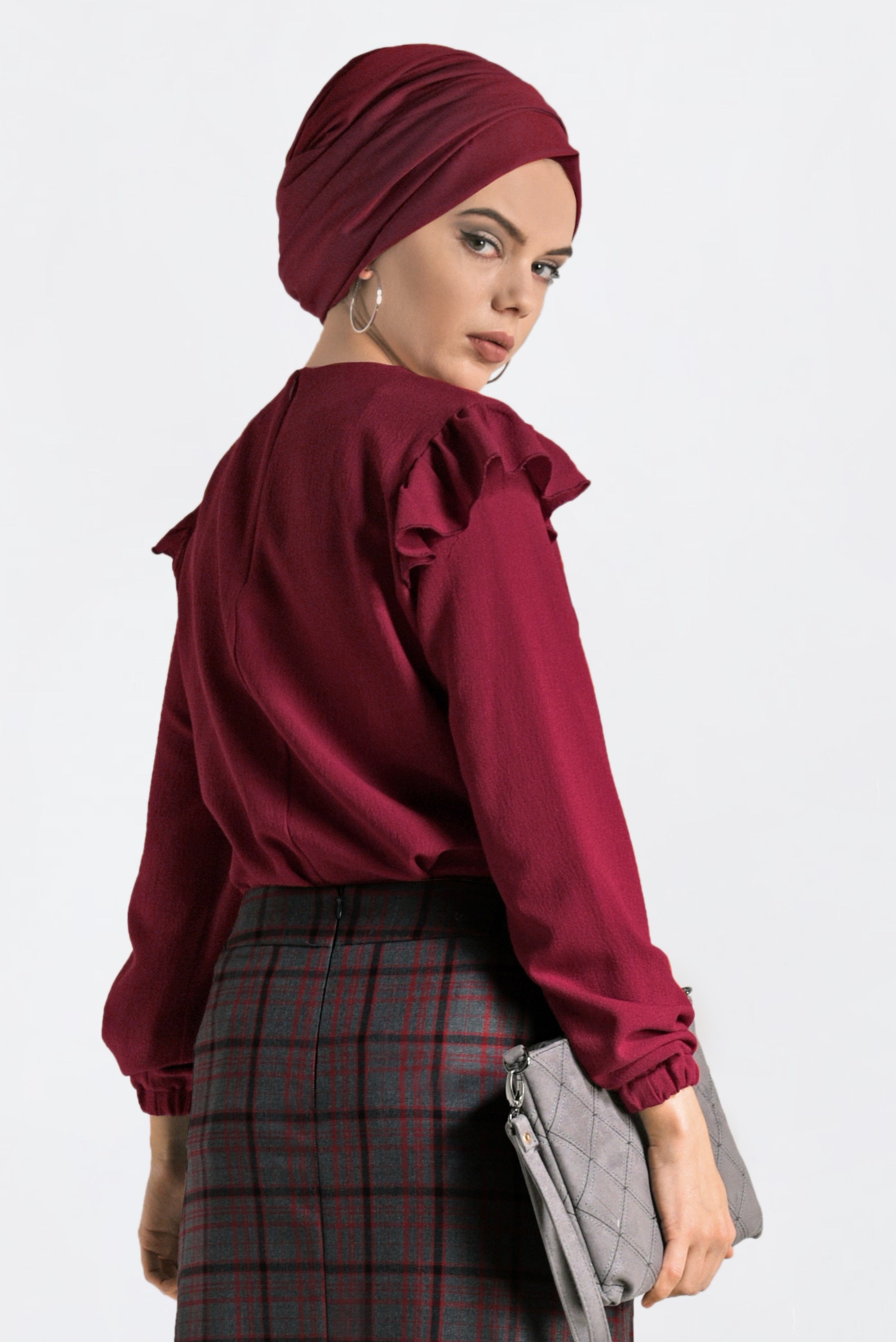 Tesettür giyim BORDO FIRFIRLI BLUZ 4801 