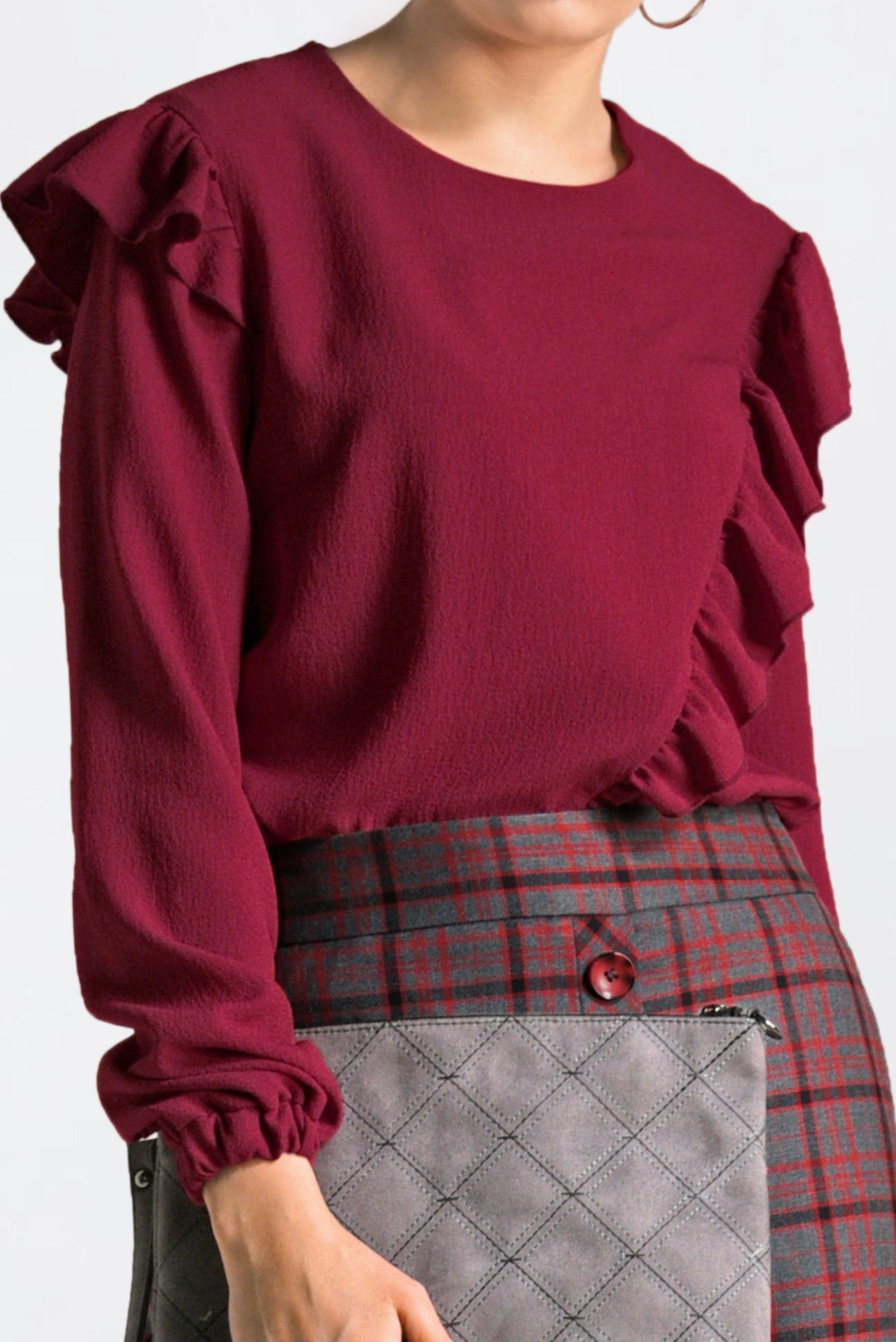 Tesettür giyim BORDO FIRFIRLI BLUZ 4801 