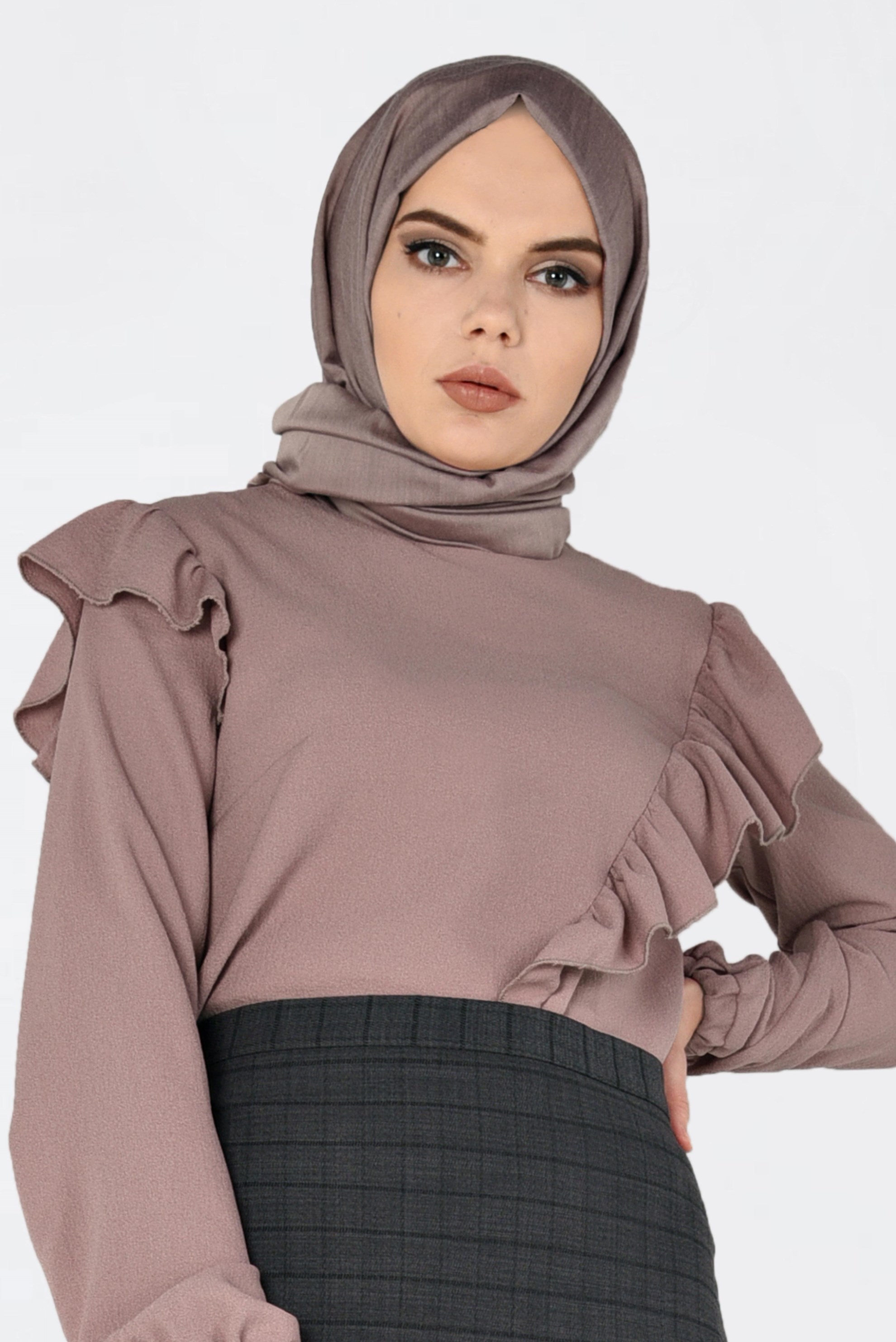 Tesettür giyim PUDRA FIRFIRLI BLUZ 4801 