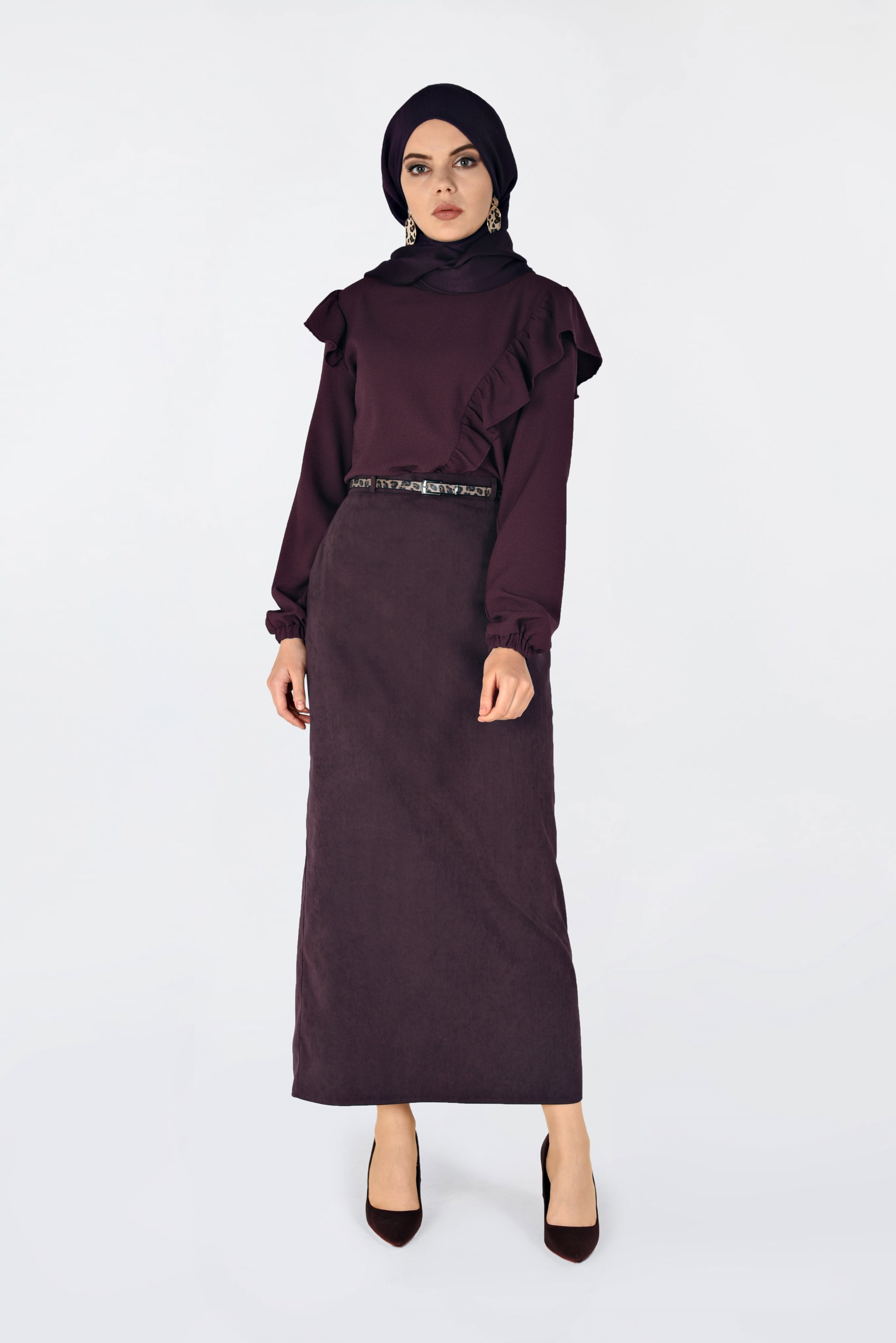 Tesettür giyim BORDO FIRFIRLI BLUZ 4801 