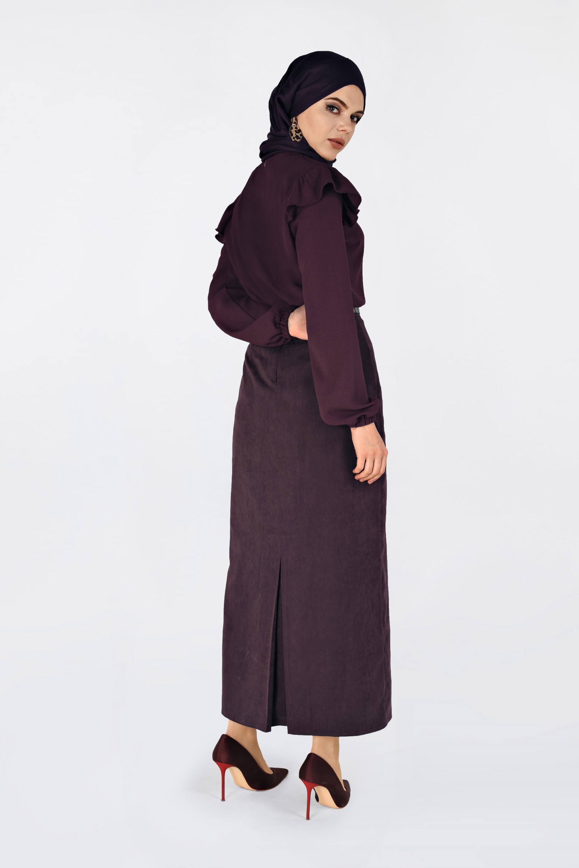 Tesettür giyim BORDO FIRFIRLI BLUZ 4801 