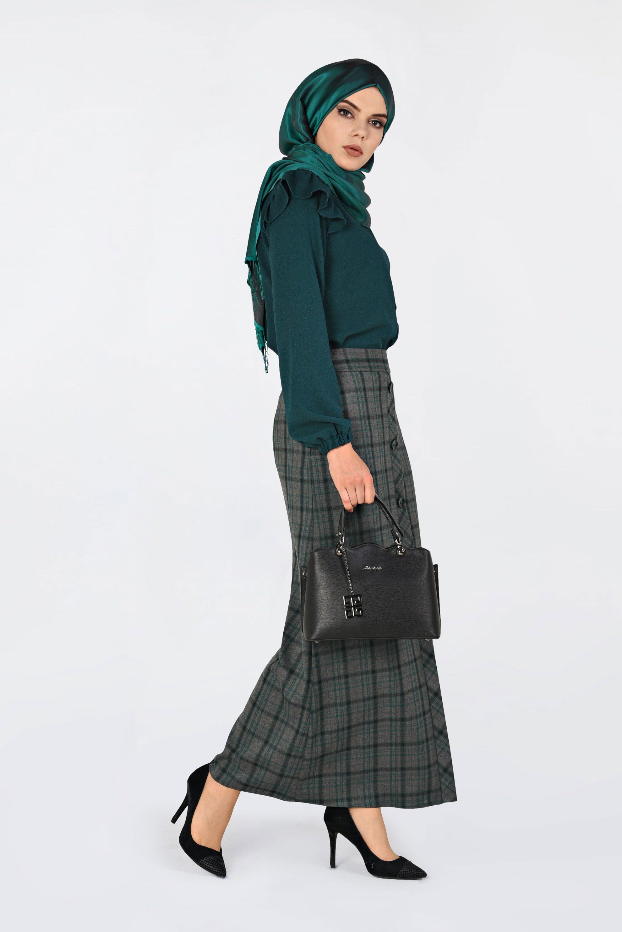 Tesettür giyim YEŞİL FIRFIRLI BLUZ 4801 