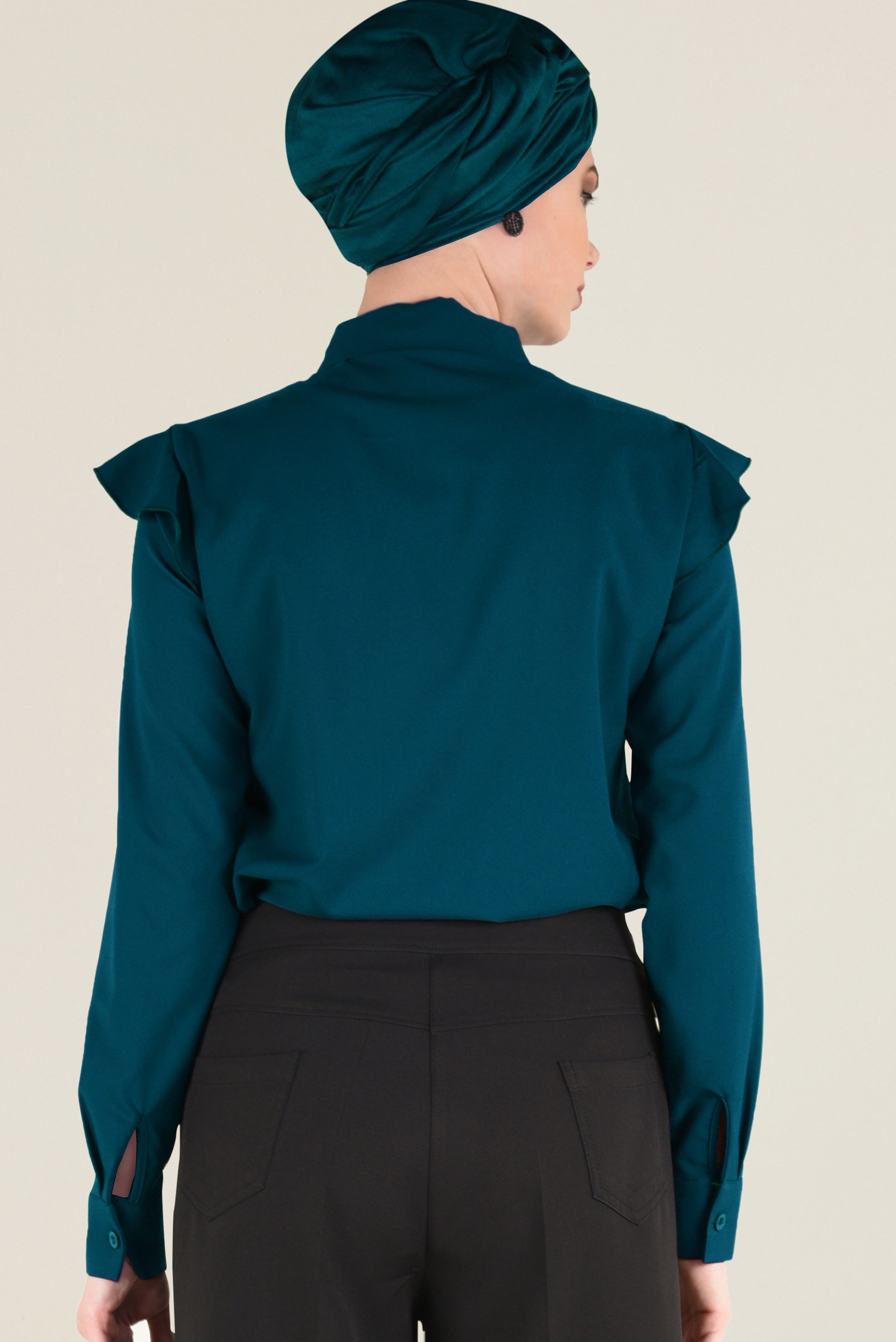 Tesettür giyim YEŞİL YAKASI FIRFIRLI GÖMLEK 4802