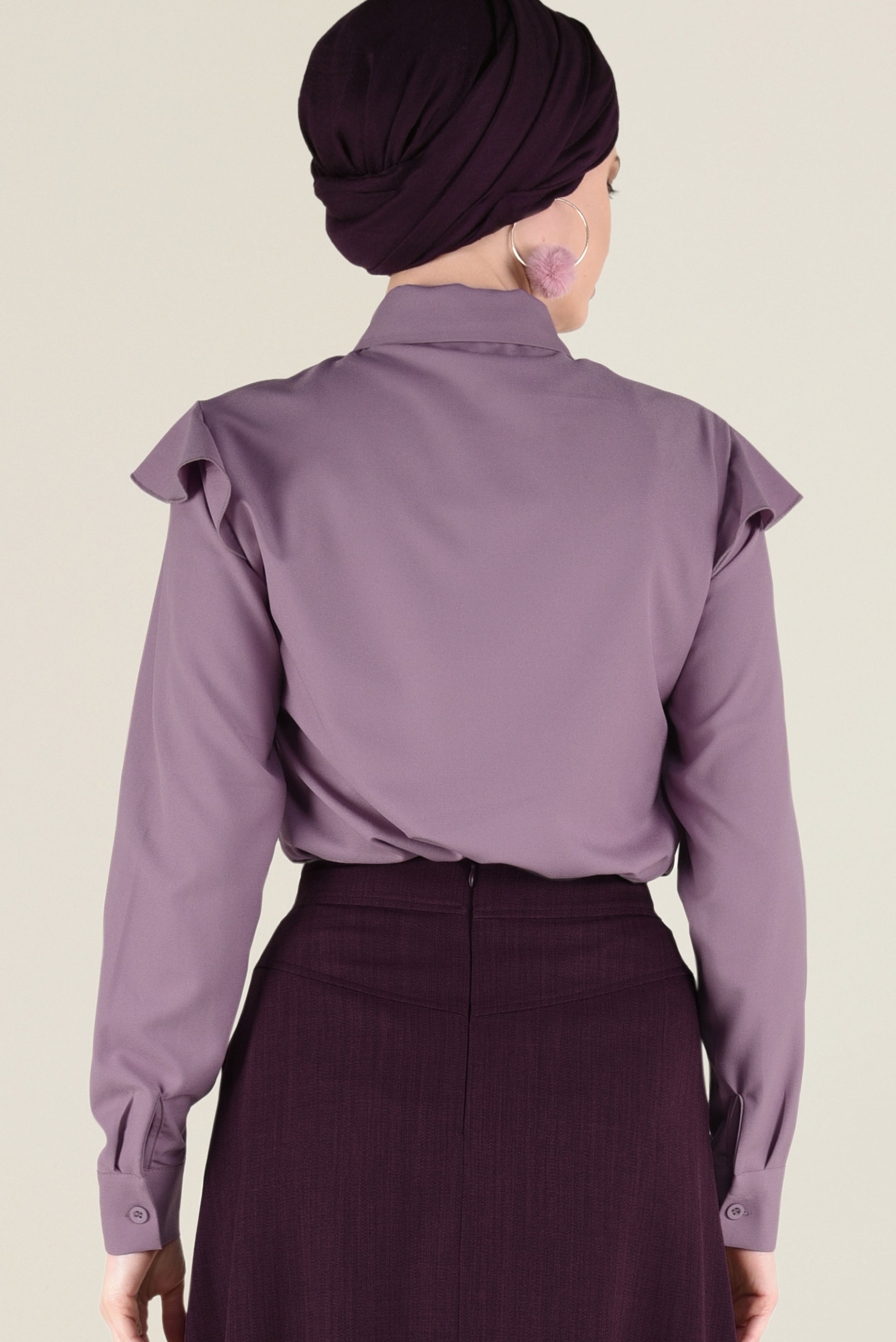 Tesettür giyim PEMBE YAKASI FIRFIRLI GÖMLEK 4802 