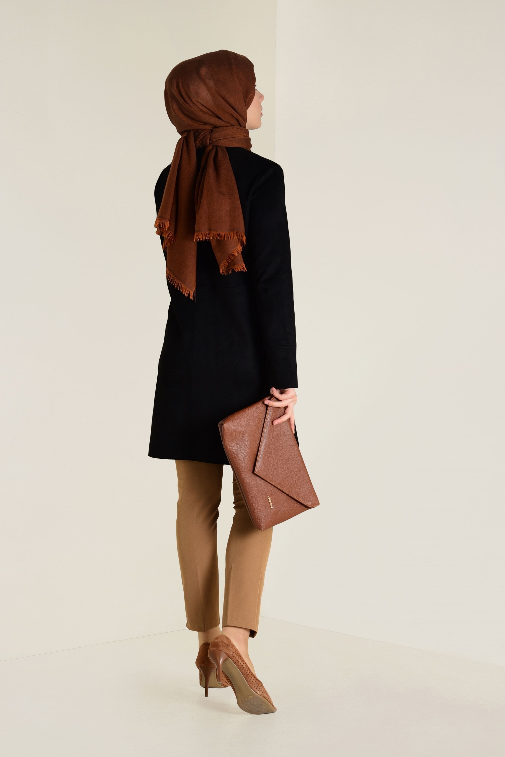 Tesettür giyim SİYAH PÜSKÜLLÜ SÜET CEKET 4581