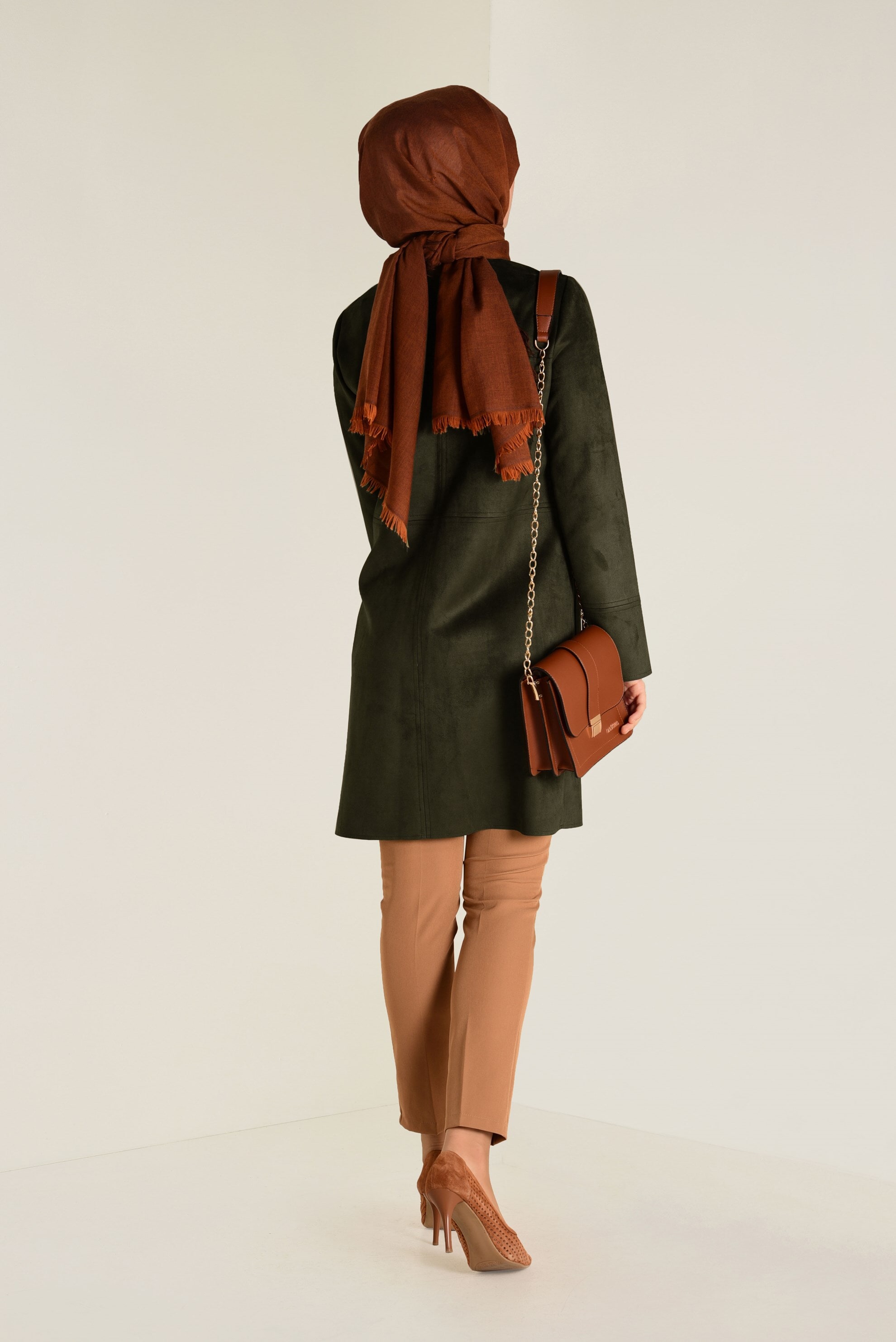 Tesettür giyim HAKİ PÜSKÜLLÜ SÜET CEKET 4581