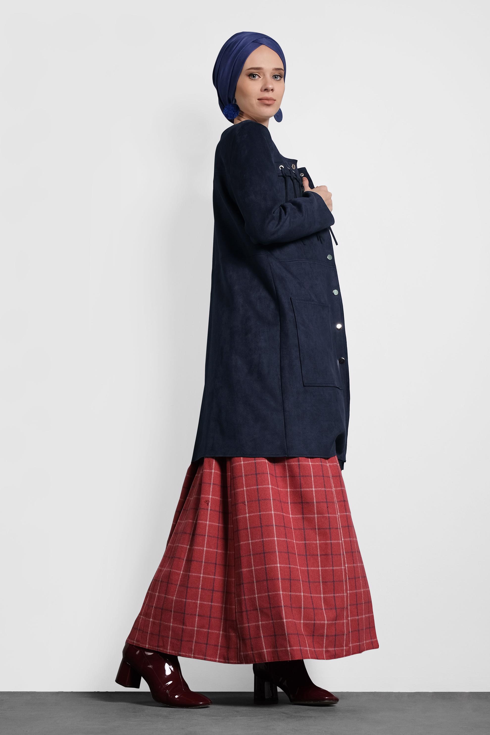 Tesettür giyim LACİVERT PÜSKÜLLÜ SÜET CEKET 4581