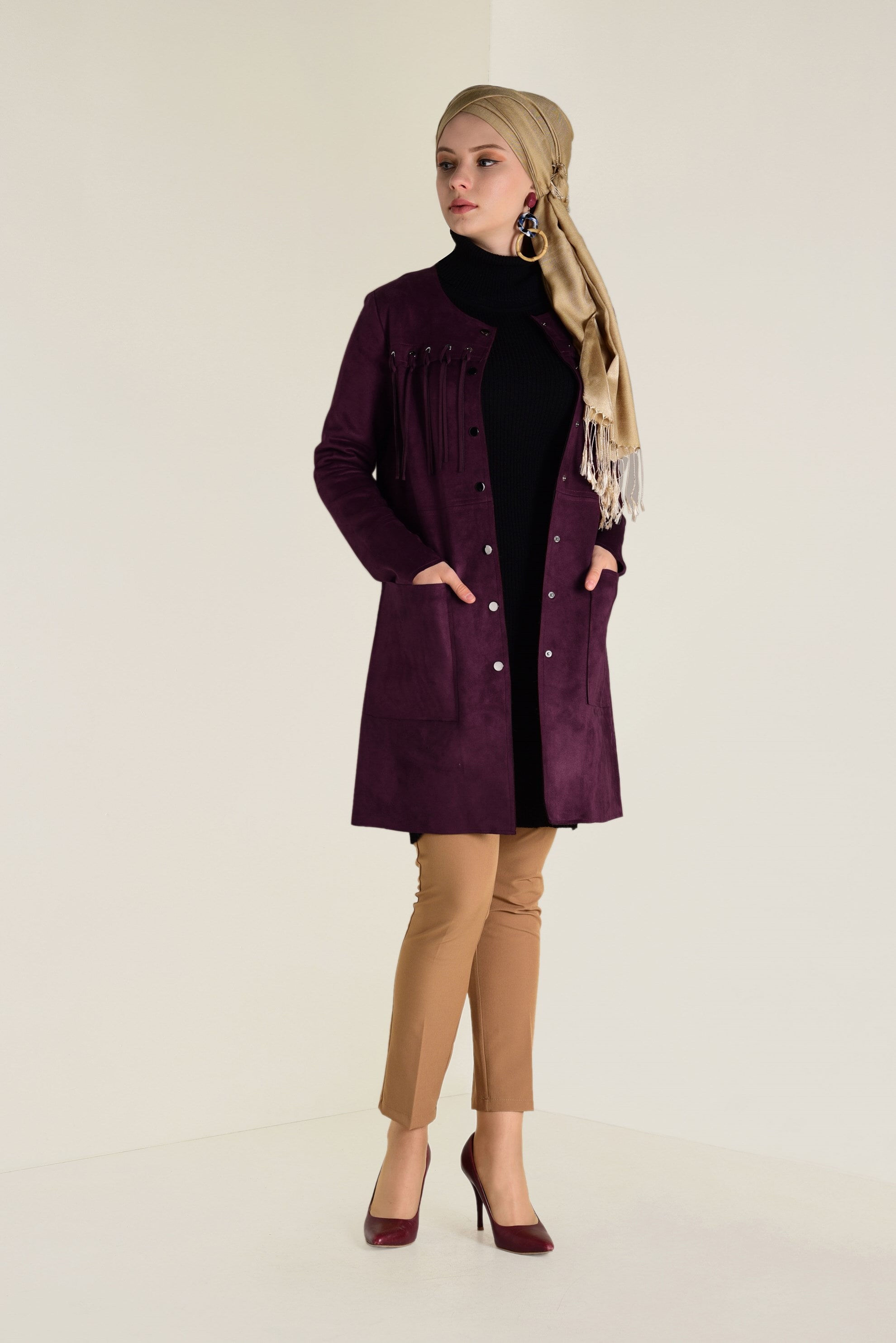 Tesettür giyim MÜRDÜM PÜSKÜLLÜ SÜET CEKET 4581