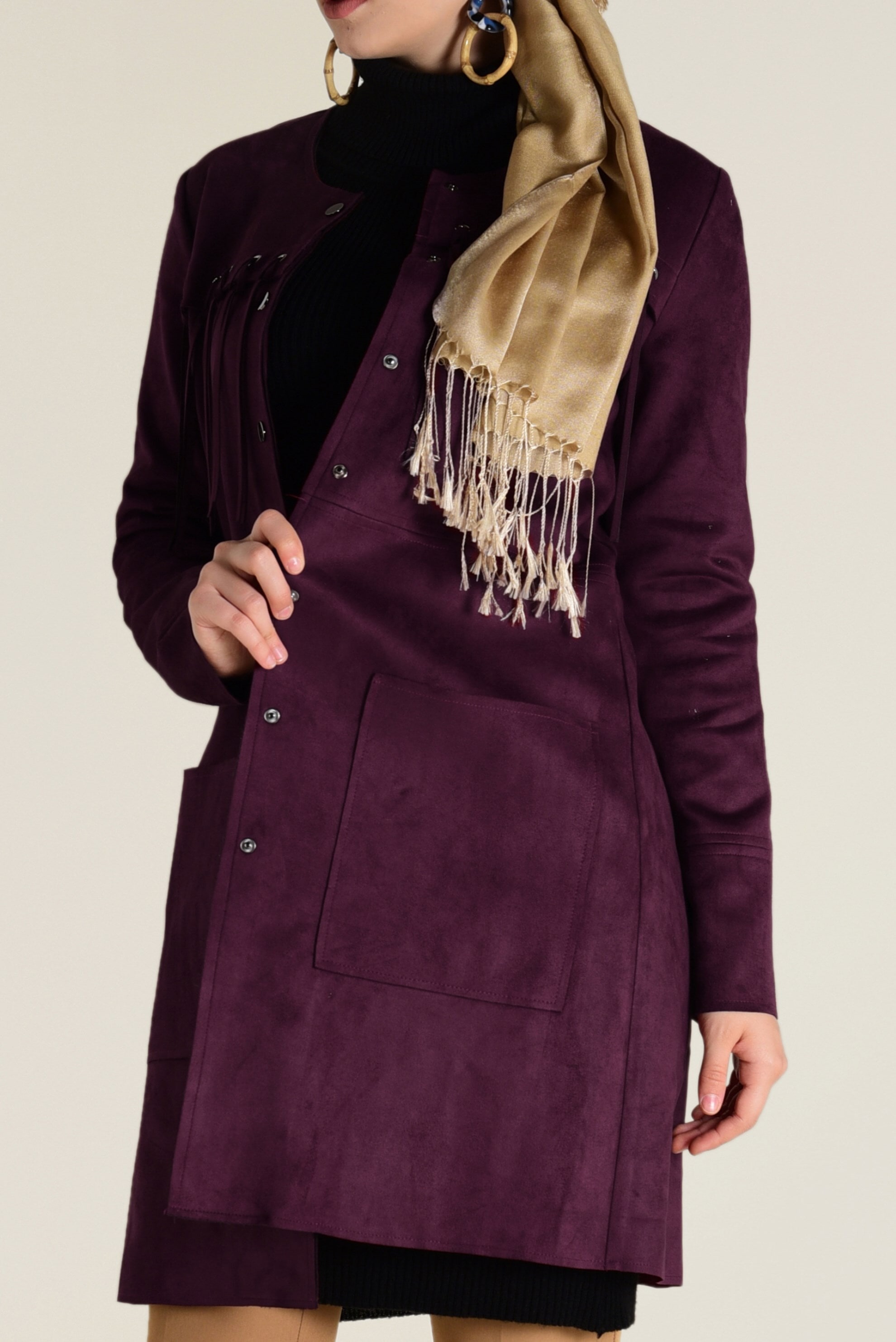 Tesettür giyim MÜRDÜM PÜSKÜLLÜ SÜET CEKET 4581