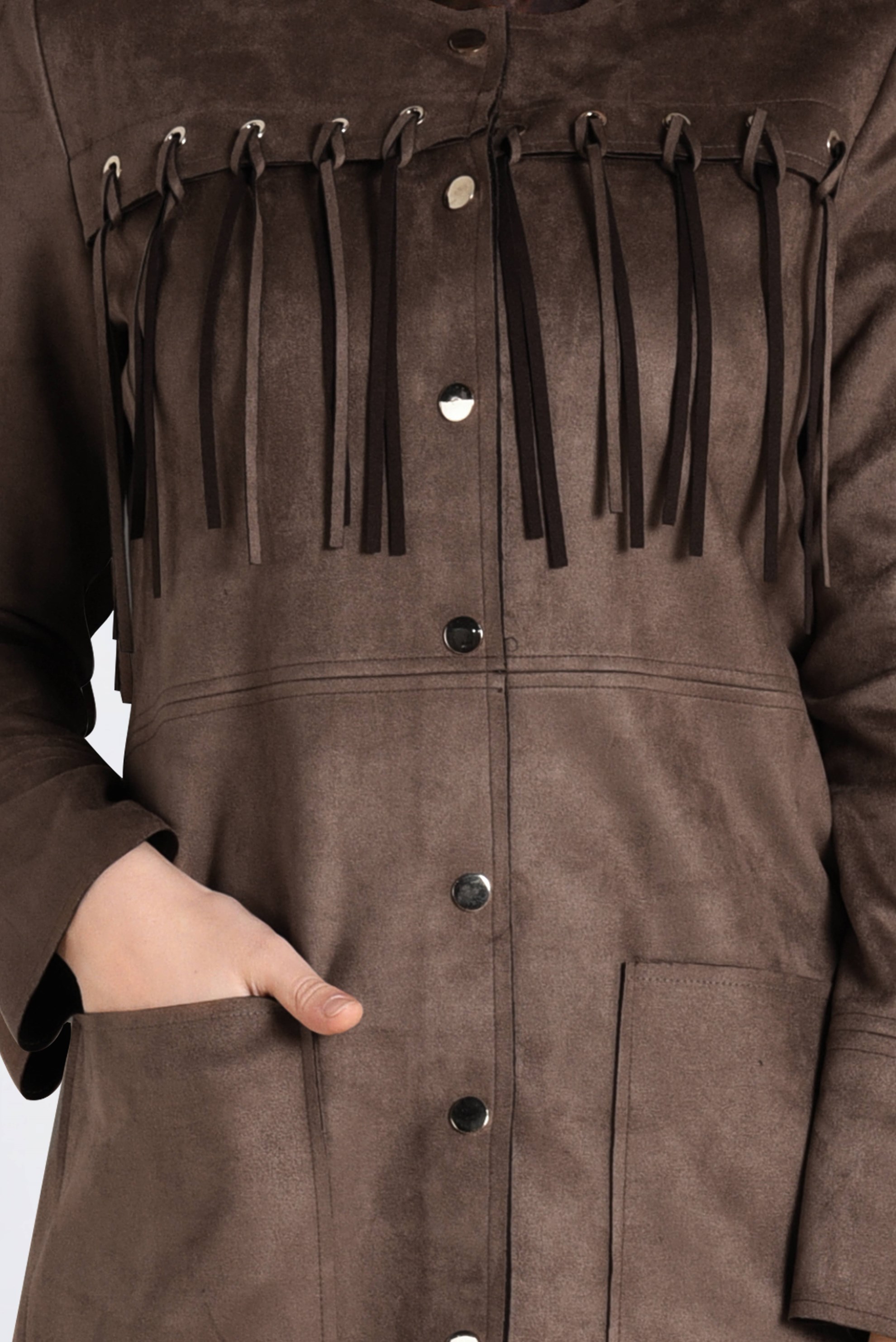 Tesettür giyim KAHVE PÜSKÜLLÜ SÜET CEKET 4581