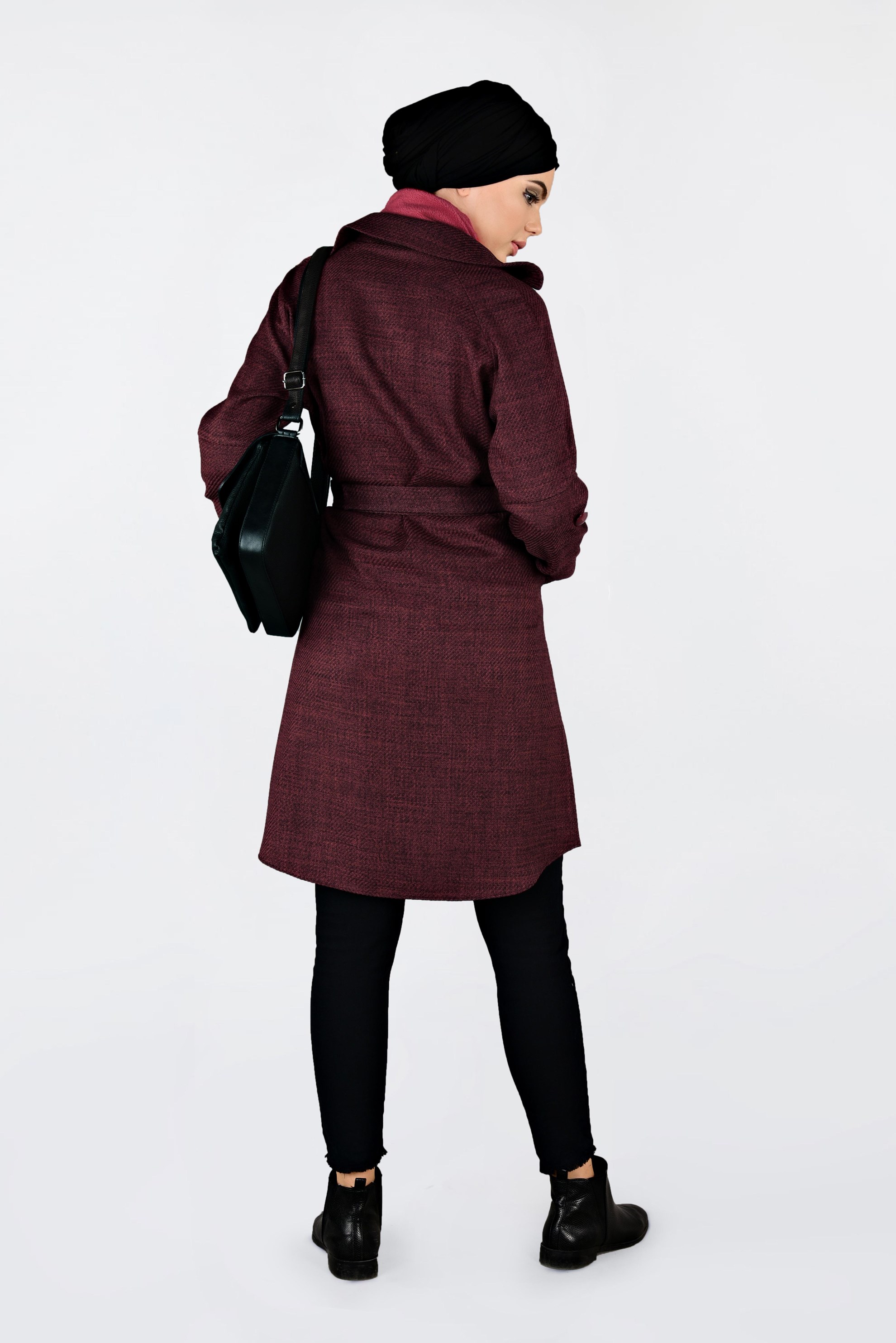 Vêtements hijab ROUGE BORDEAUX VESTE À DEUX RANGÉES DE BOUTONS AVEC CEINTURE 4636 