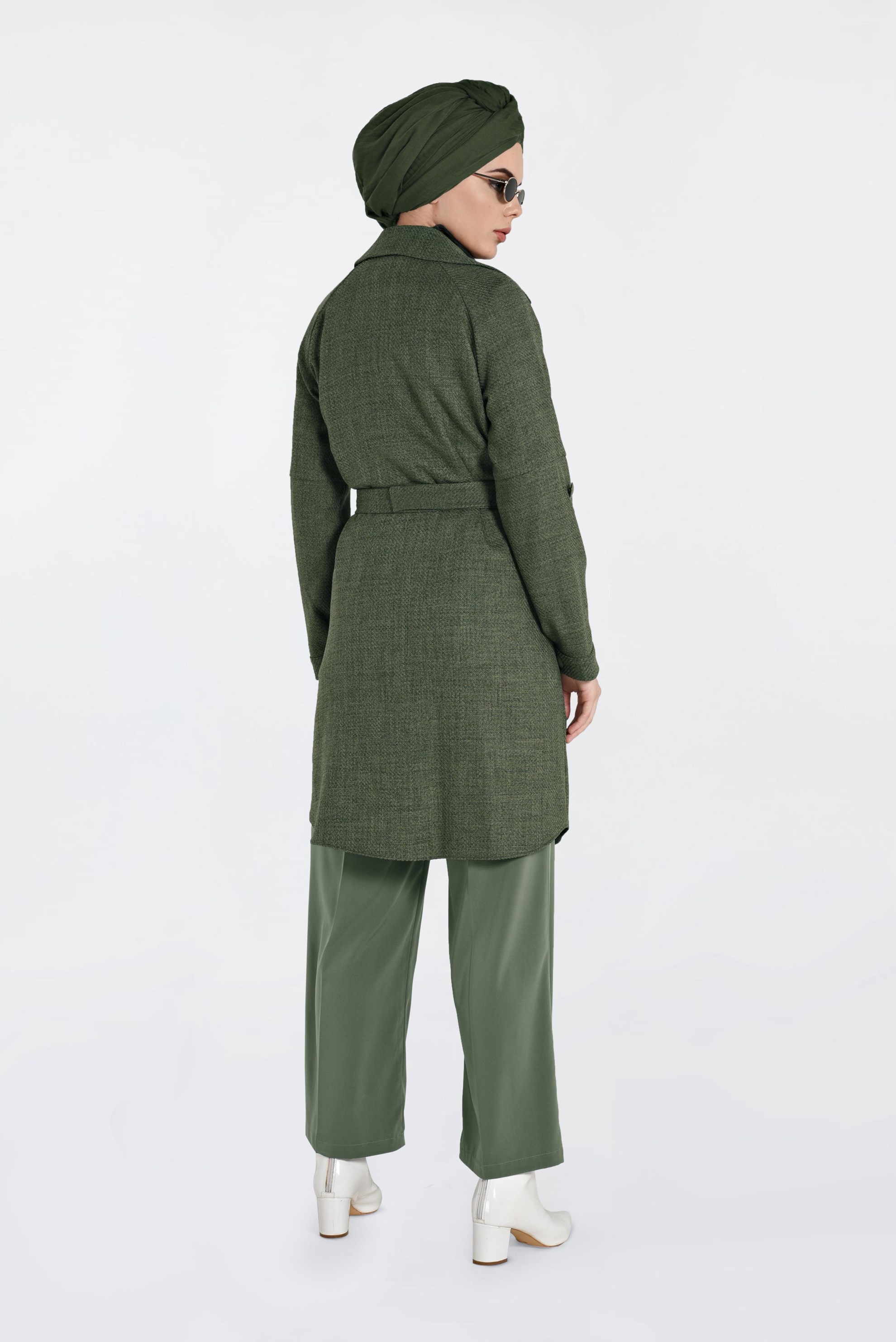 Hijab clothing KHAKI BELTED DOUBLE-BREASTED JACKET  4636 