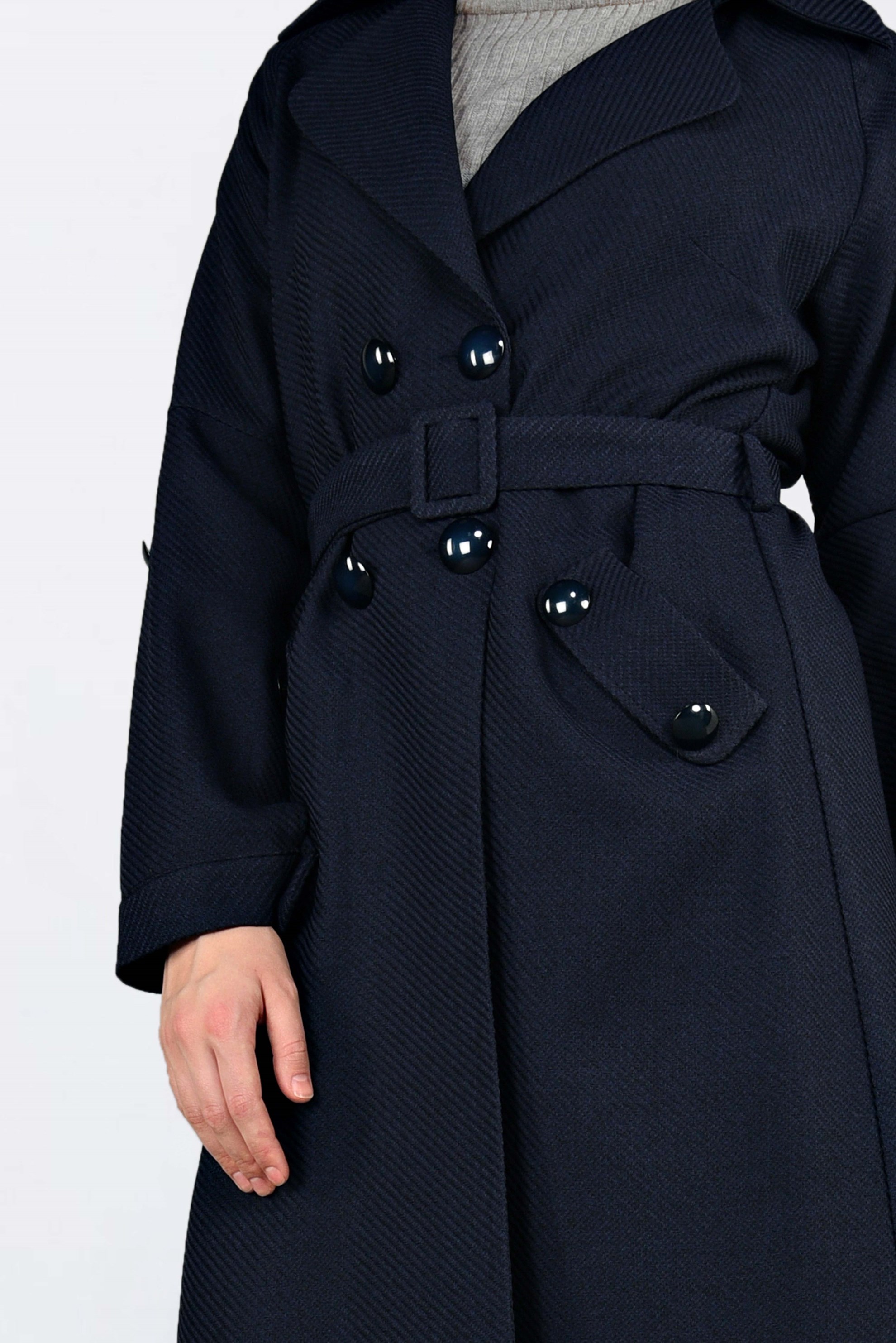 Vêtements hijab BLEU MARINE VESTE À DEUX RANGÉES DE BOUTONS AVEC CEINTURE 4636 