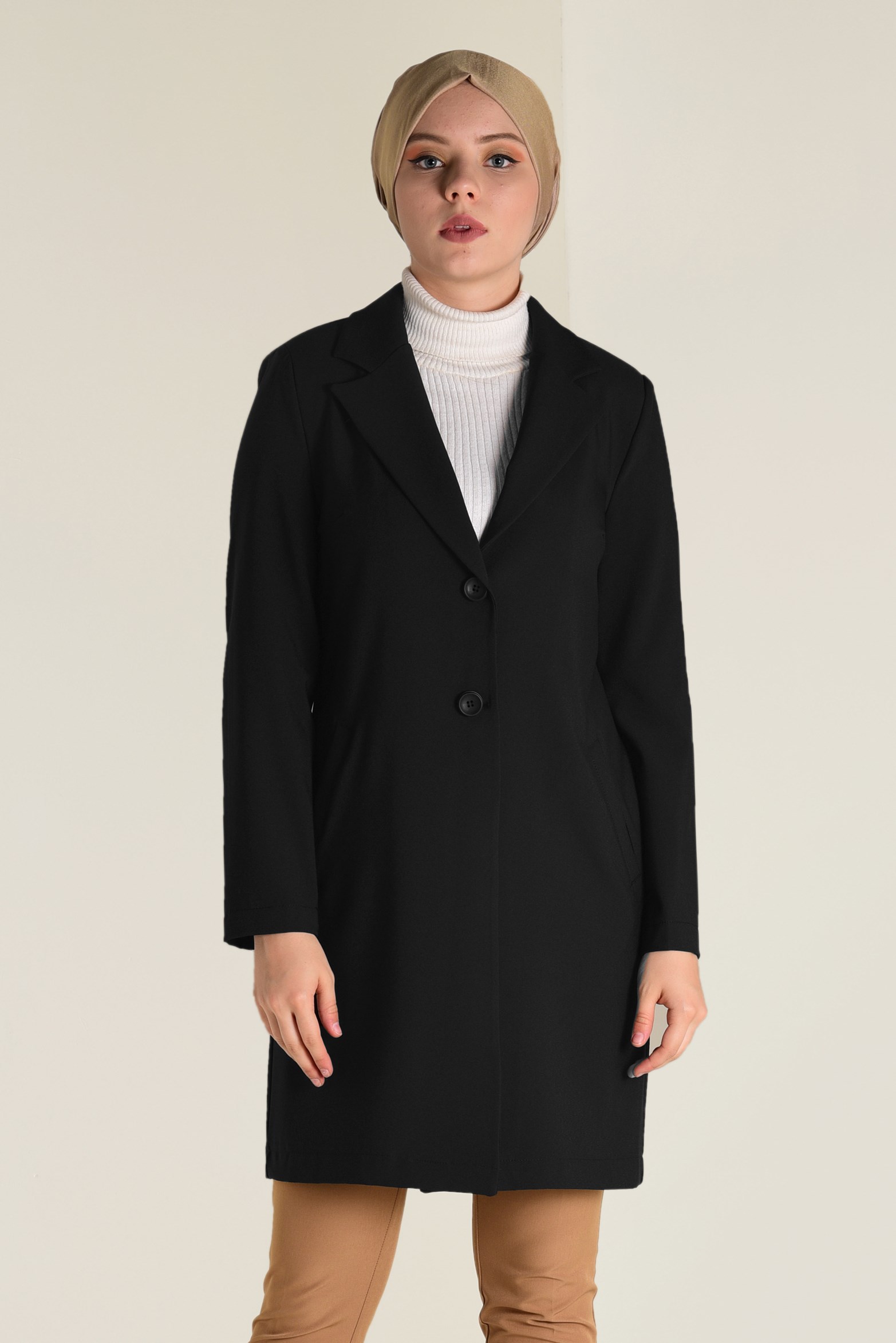 Tesettür giyim SİYAH DÜĞMELİ KLASİK CEKET 4741