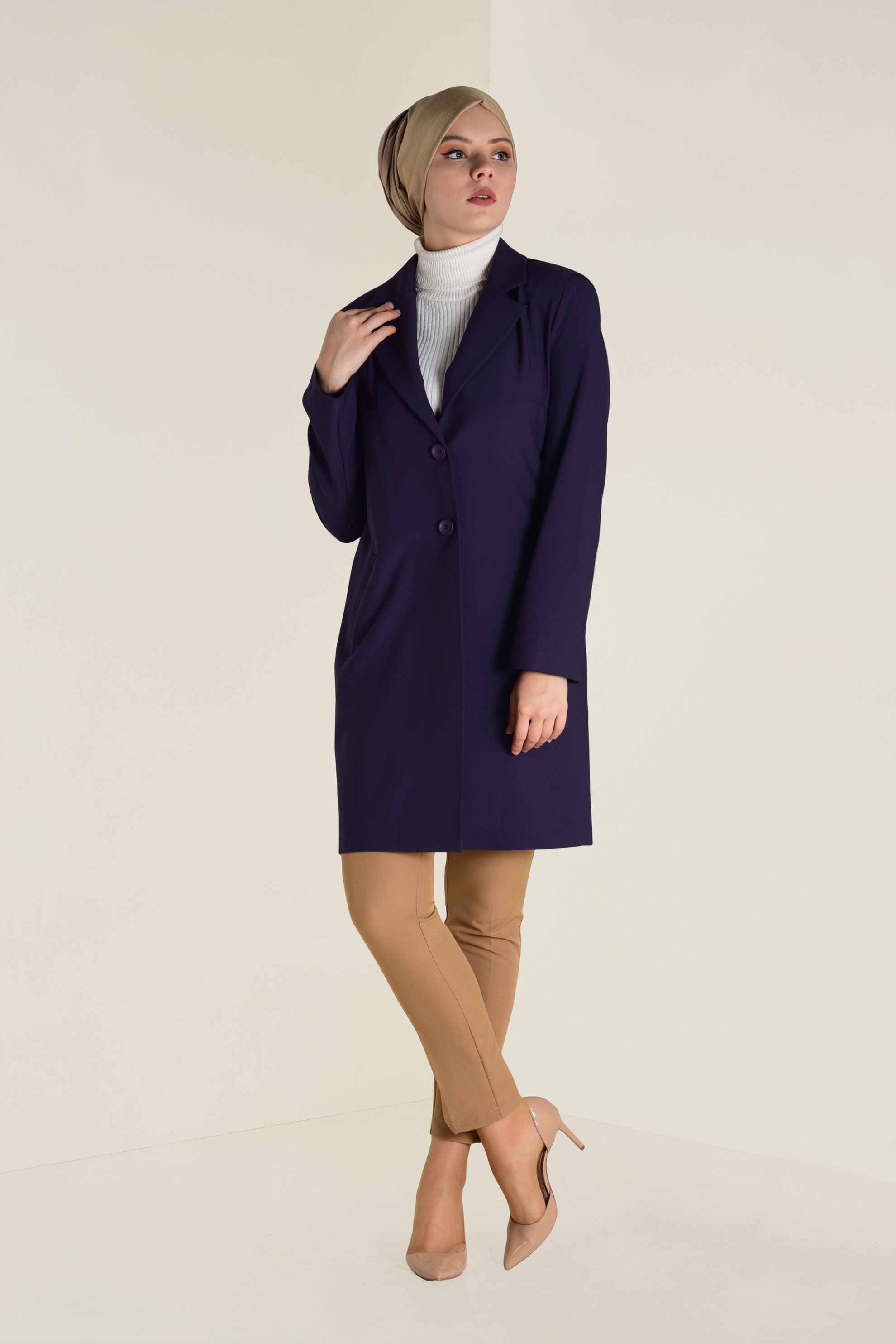 Tesettür giyim MOR DÜĞMELİ KLASİK CEKET 4741