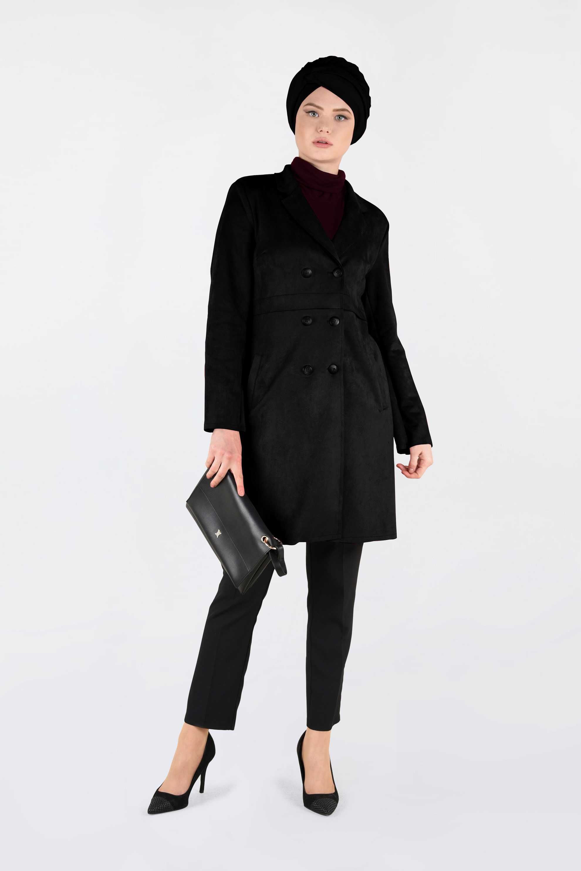 Tesettür giyim SİYAH DÜĞME DETAYLI SÜET CEKET 4754