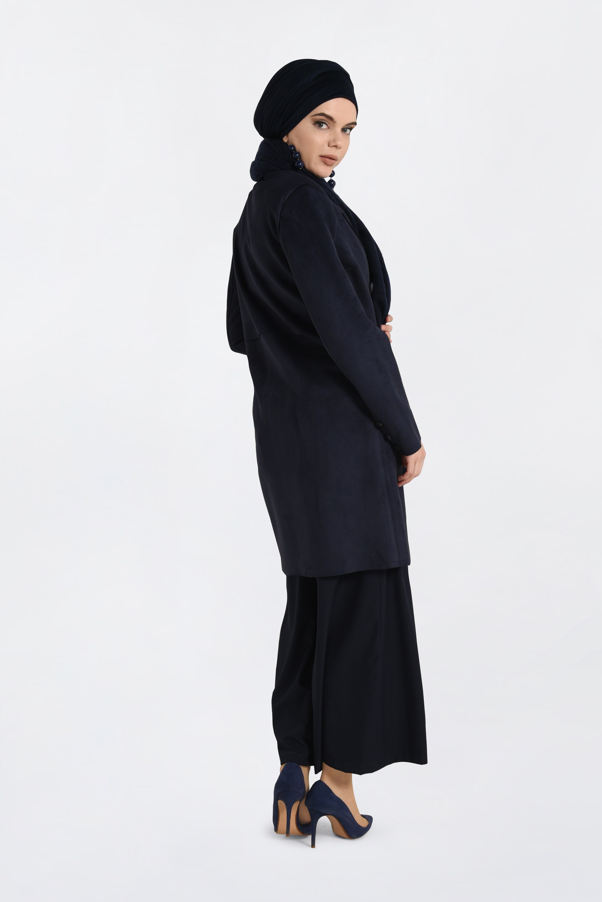 Tesettür giyim LACİVERT DÜĞME DETAYLI SÜET CEKET 4754