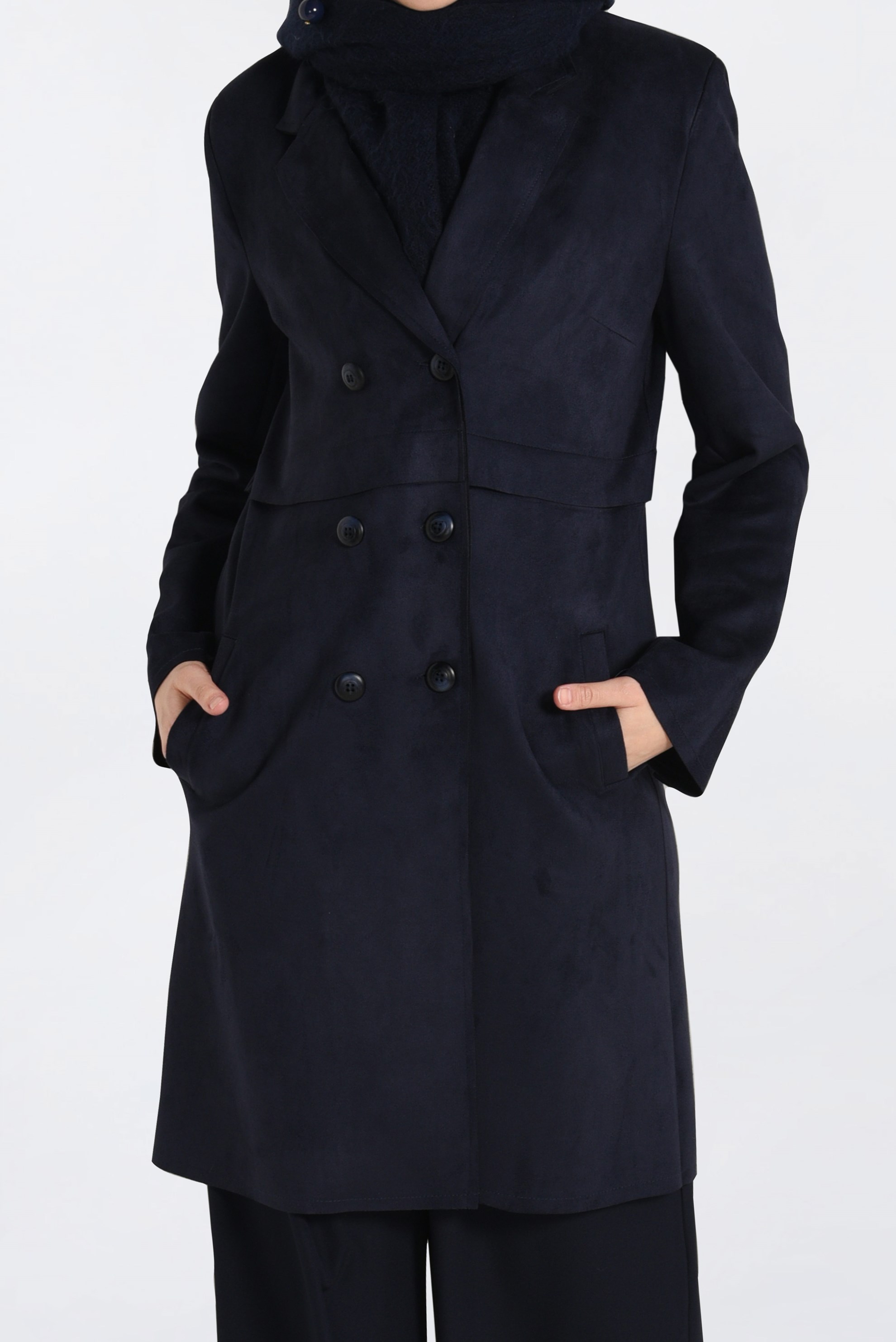 Tesettür giyim LACİVERT DÜĞME DETAYLI SÜET CEKET 4754