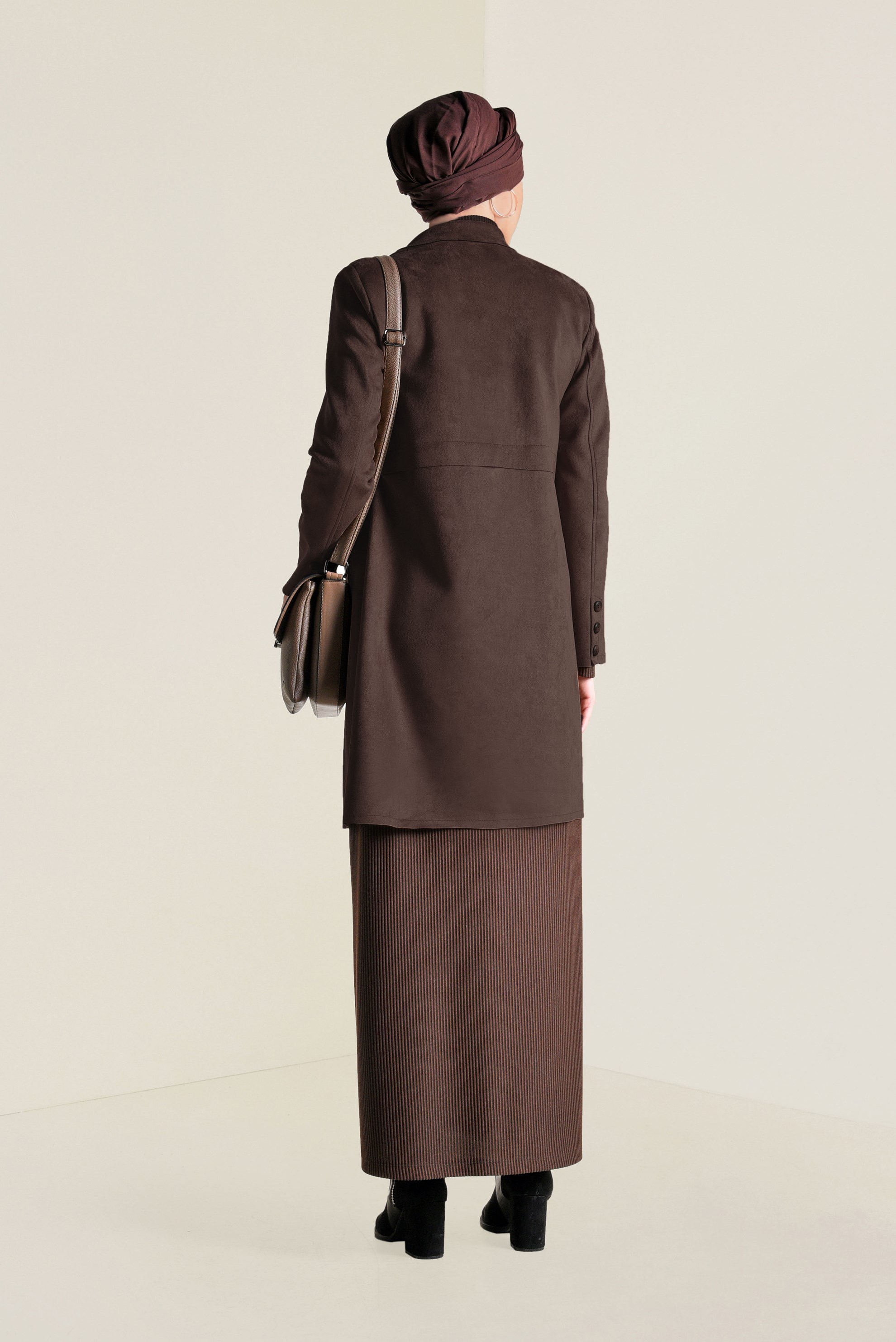 Tesettür giyim KAHVE DÜĞME DETAYLI SÜET CEKET 4754