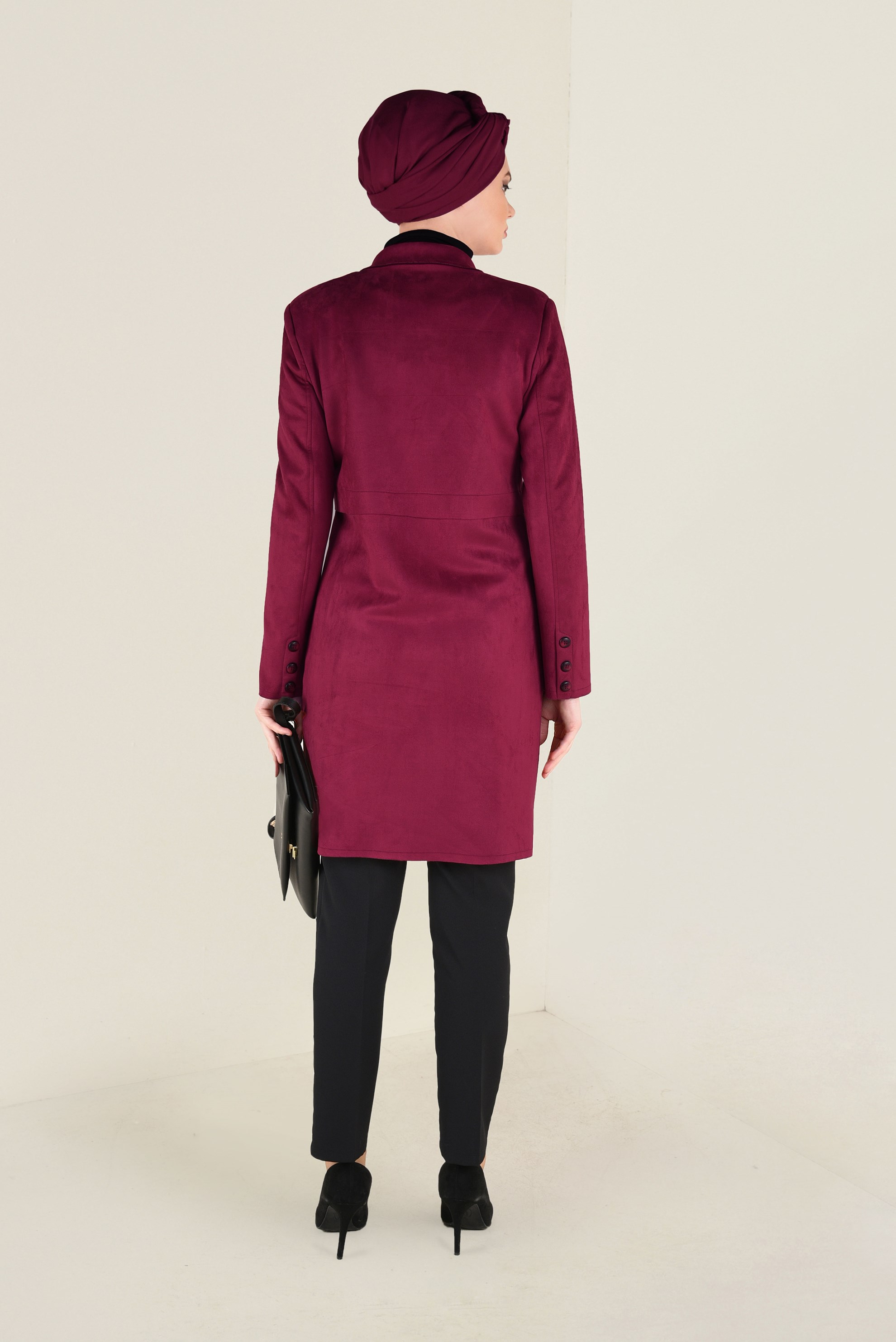 Tesettür giyim BORDO DÜĞME DETAYLI SÜET CEKET 4754