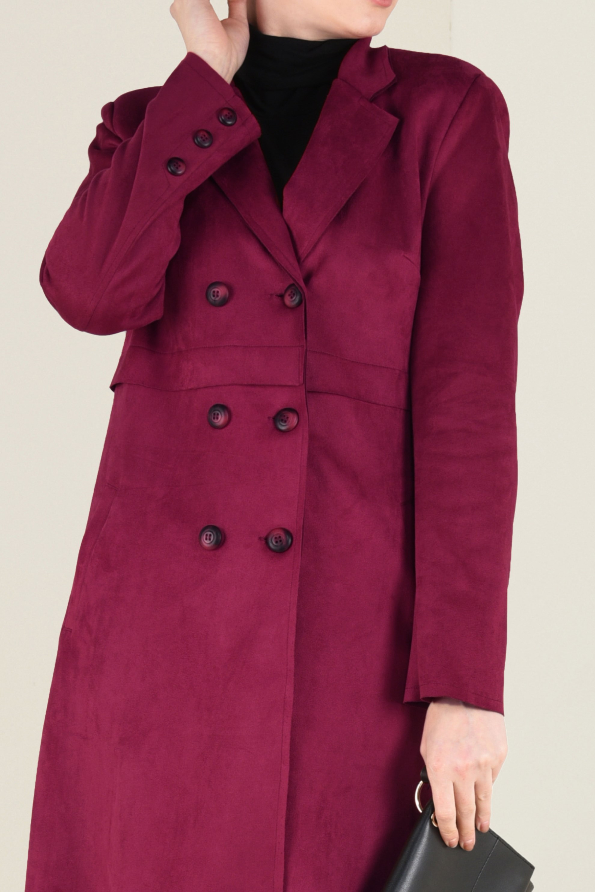 Tesettür giyim BORDO DÜĞME DETAYLI SÜET CEKET 4754