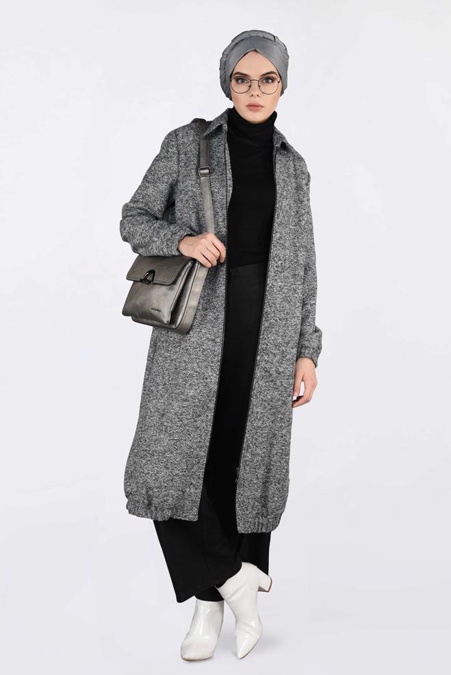 Vêtements hijab GRIS VESTE À ZIPPÉ À OURLET-ÉLASTIQUE 4821 - ALVİNA