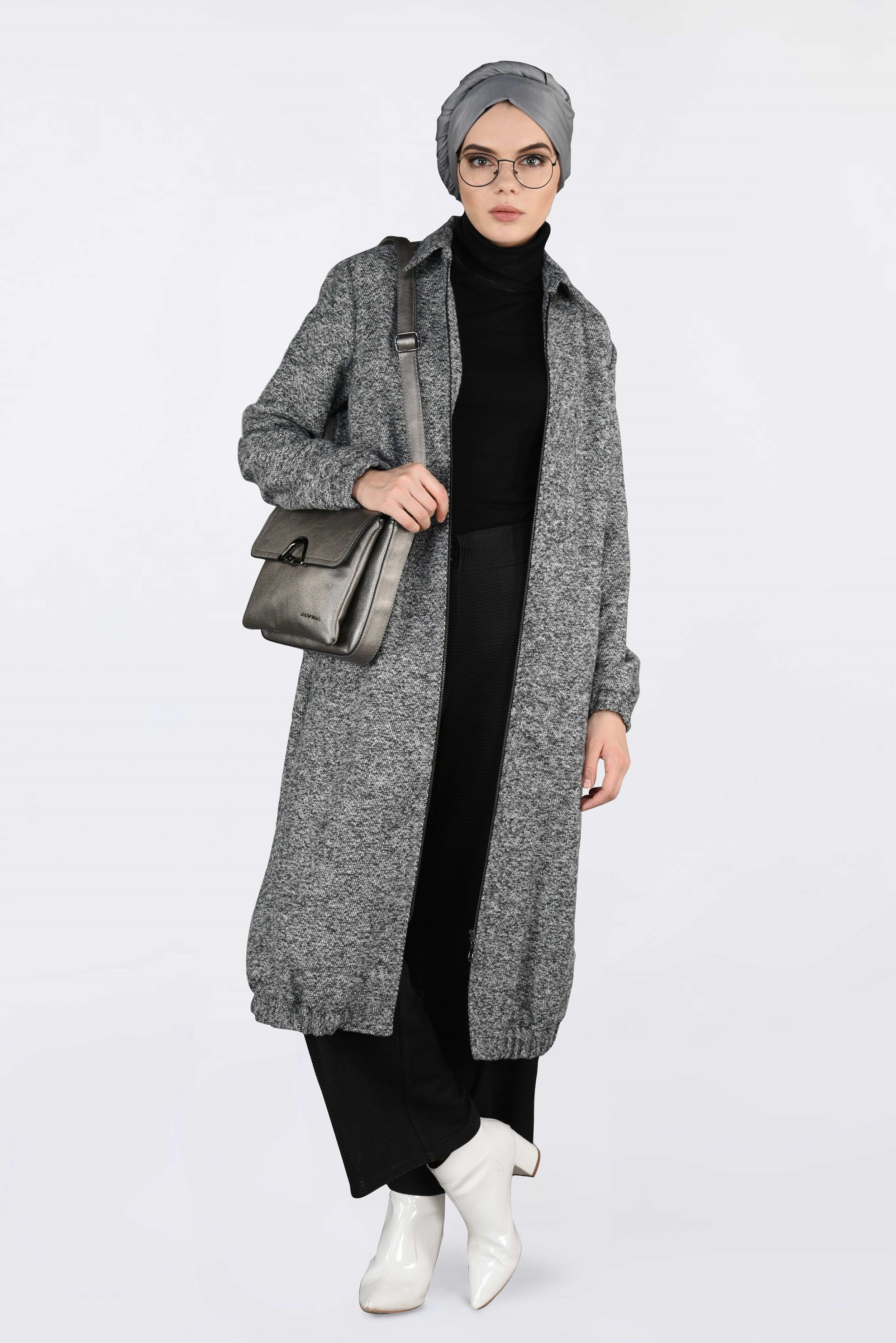 Vêtements hijab GRIS VESTE À ZIPPÉ À OURLET-ÉLASTIQUE 4821