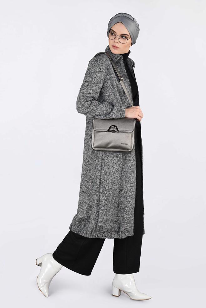 Vêtements hijab GRIS VESTE À ZIPPÉ À OURLET-ÉLASTIQUE 4821 - ALVİNA