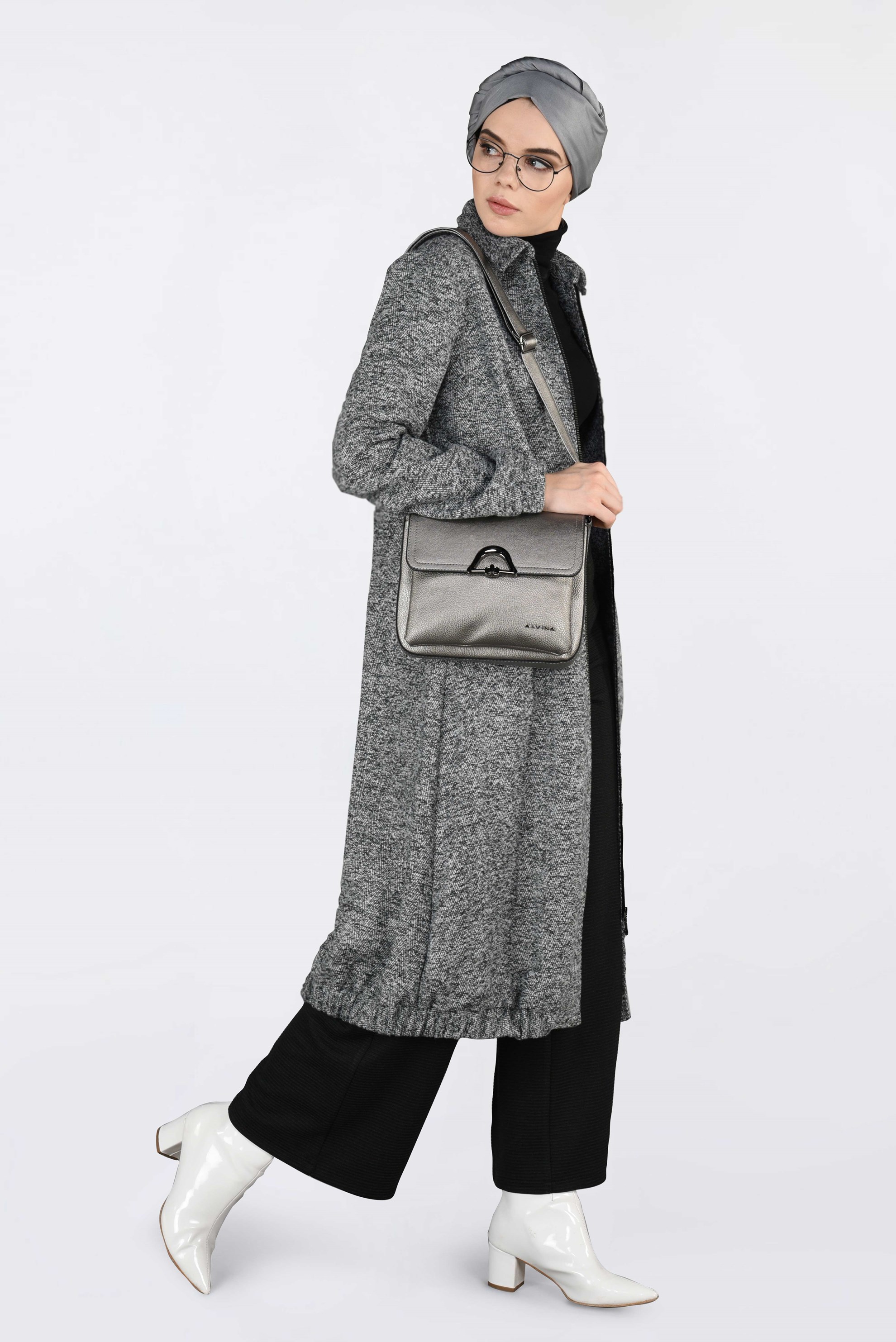 Vêtements hijab GRIS VESTE À ZIPPÉ À OURLET-ÉLASTIQUE 4821