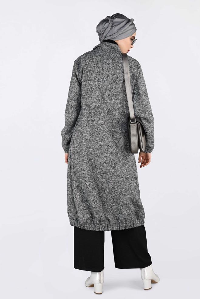 Vêtements hijab GRIS VESTE À ZIPPÉ À OURLET-ÉLASTIQUE 4821 - ALVİNA