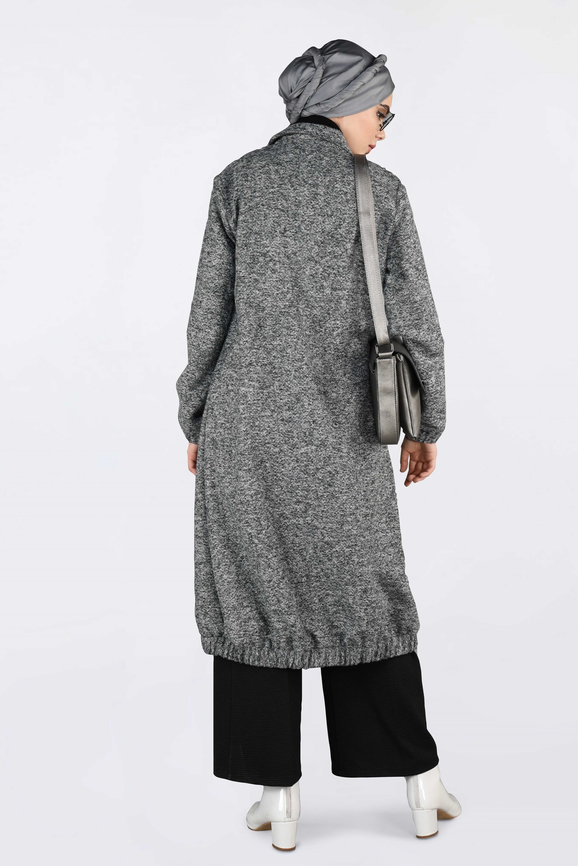 Vêtements hijab GRIS VESTE À ZIPPÉ À OURLET-ÉLASTIQUE 4821