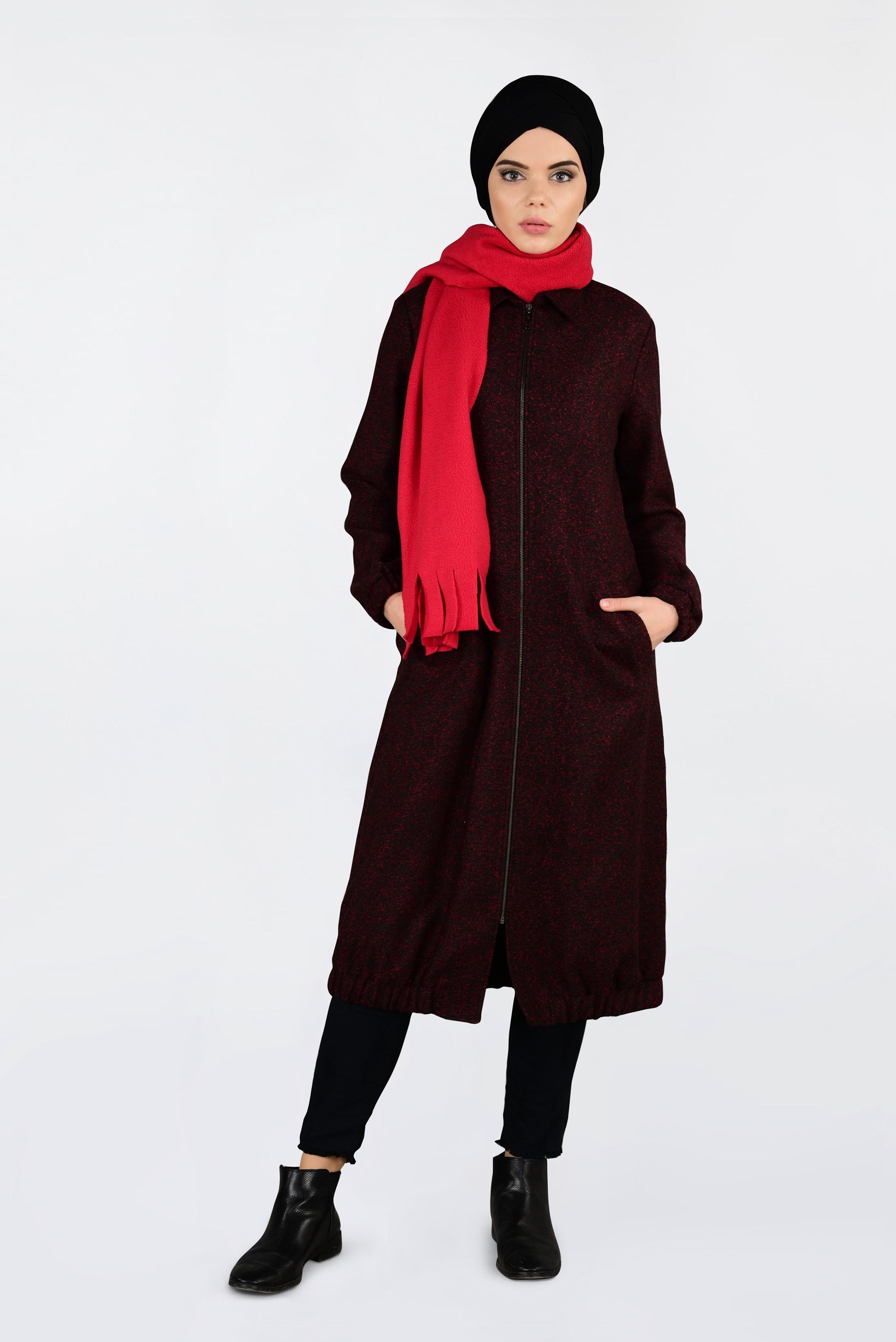 Vêtements hijab NOIR VESTE À ZIPPÉ À OURLET-ÉLASTIQUE 4821