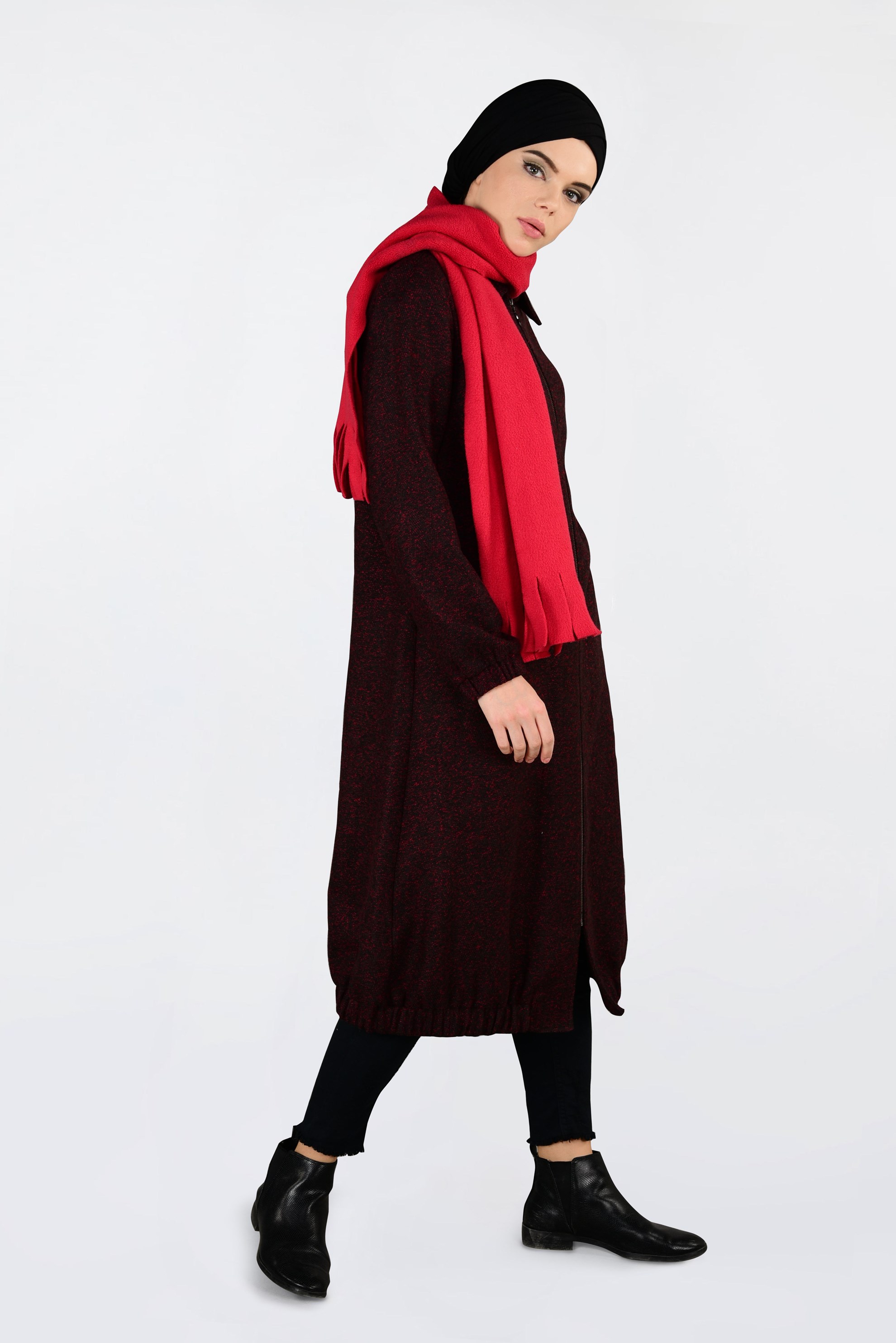 Vêtements hijab NOIR VESTE À ZIPPÉ À OURLET-ÉLASTIQUE 4821