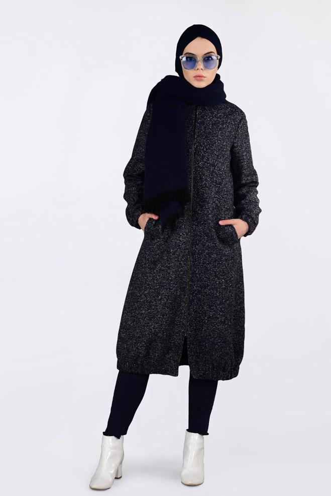 Vêtements hijab BLEU MARINE VESTE À ZIPPÉ À OURLET-ÉLASTIQUE 4821 - ALVİNA