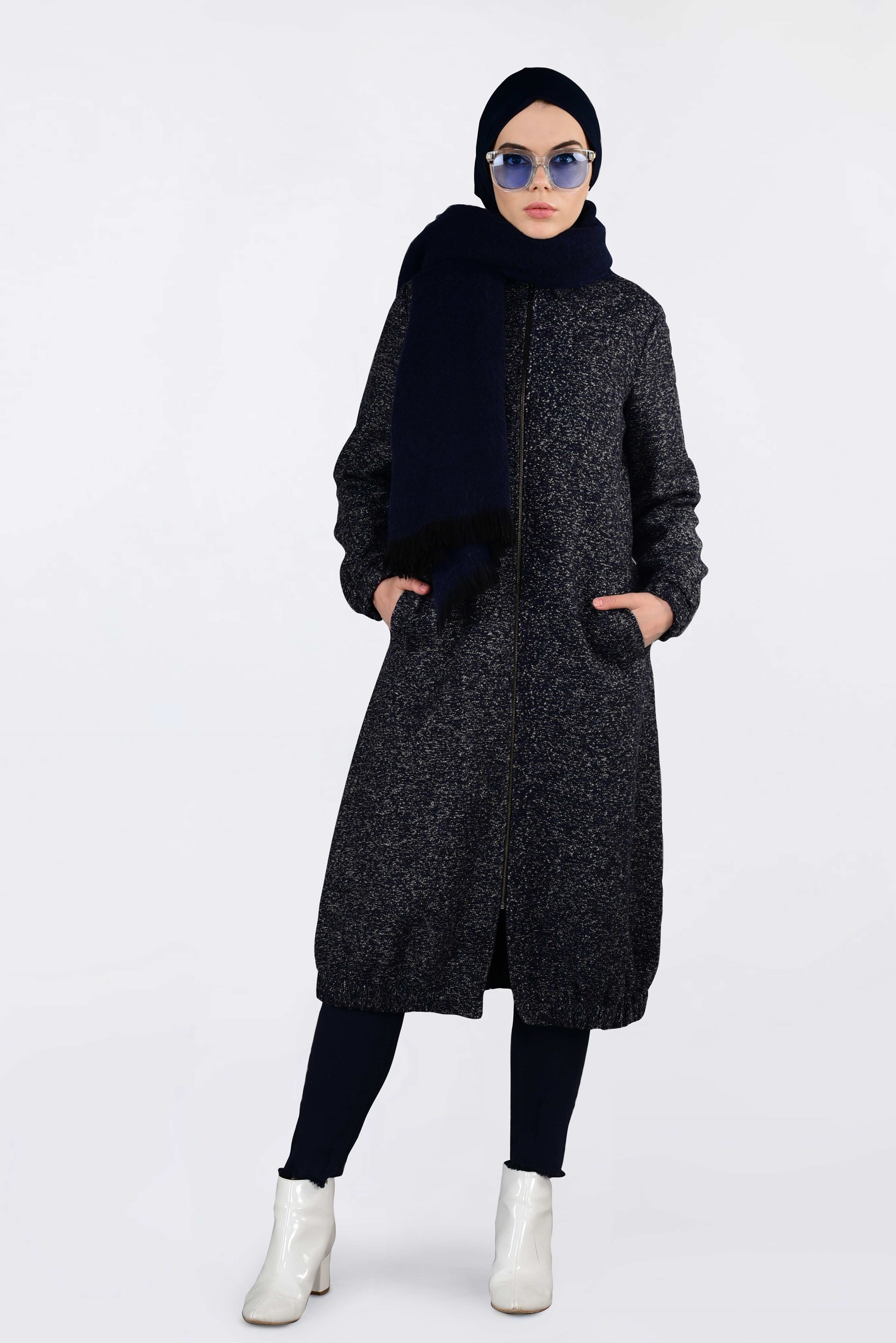 Vêtements hijab BLEU MARINE VESTE À ZIPPÉ À OURLET-ÉLASTIQUE 4821