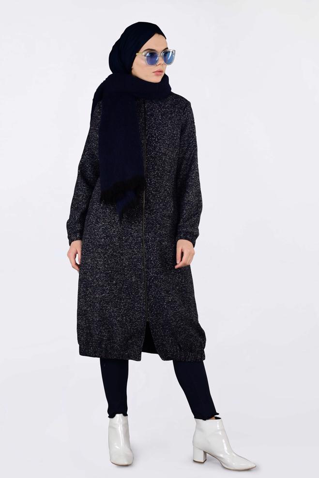 Vêtements hijab BLEU MARINE VESTE À ZIPPÉ À OURLET-ÉLASTIQUE 4821 - ALVİNA