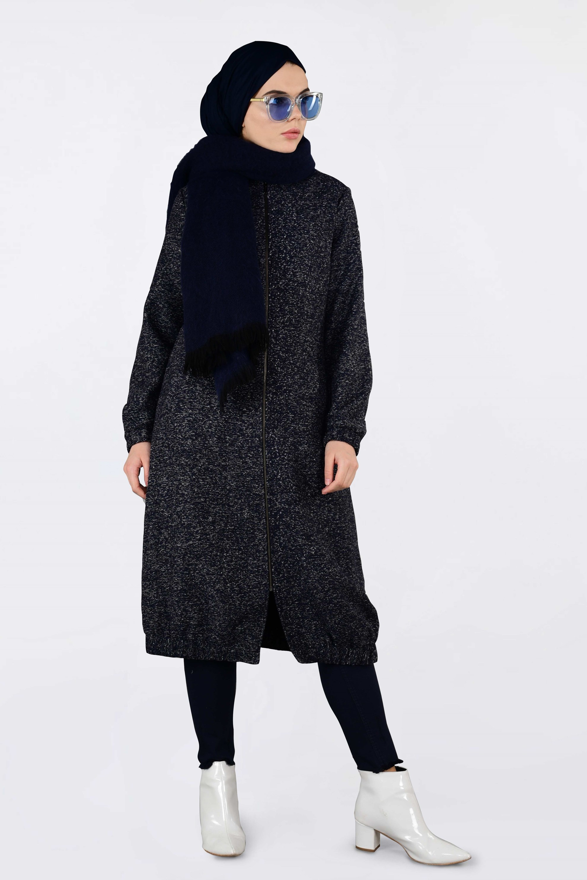 Vêtements hijab BLEU MARINE VESTE À ZIPPÉ À OURLET-ÉLASTIQUE 4821