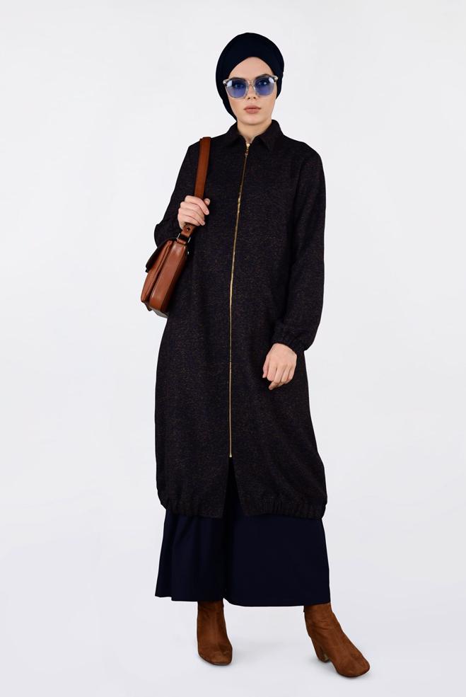 Vêtements hijab BLEU MARINE VESTE À ZIPPÉ À OURLET-ÉLASTIQUE 4821 - ALVİNA