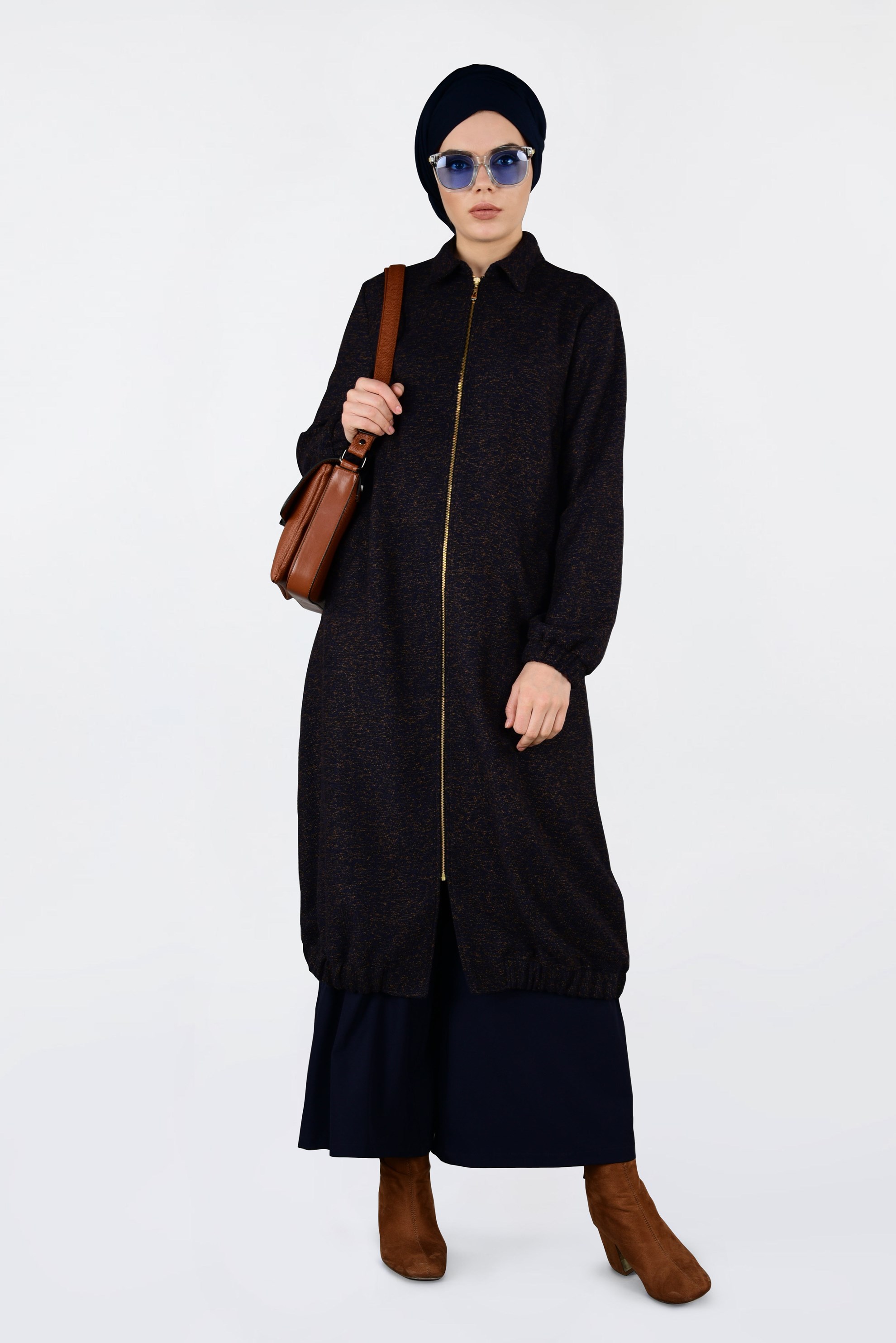 Hijab clothing NAVY BLUE ELASTIC-HEM ZIPPED JACKET 4821 