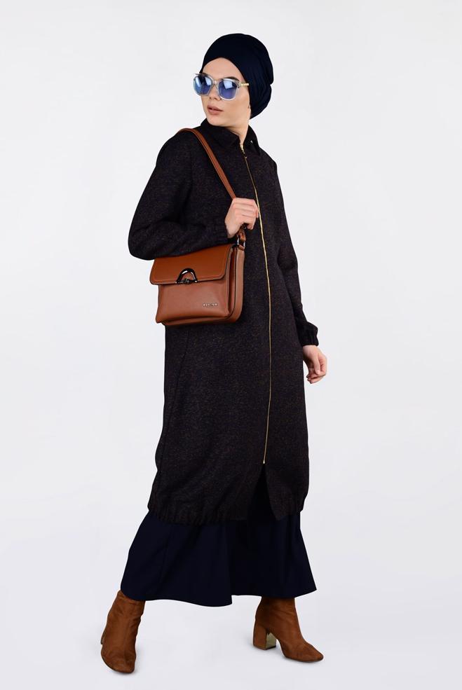 Vêtements hijab BLEU MARINE VESTE À ZIPPÉ À OURLET-ÉLASTIQUE 4821 - ALVİNA