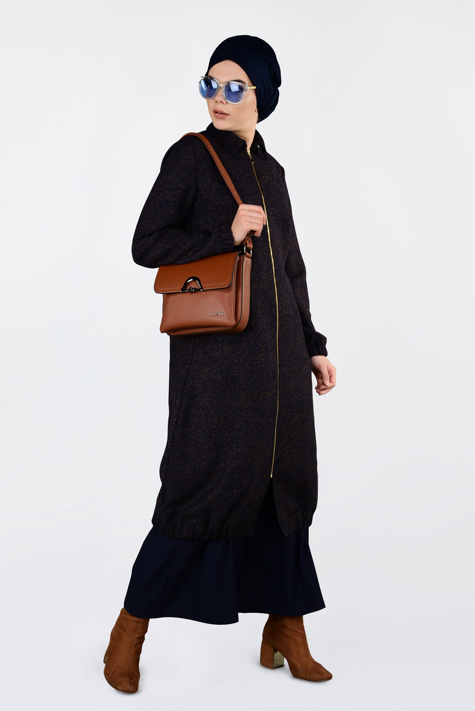 Hijab clothing NAVY BLUE ELASTIC-HEM ZIPPED JACKET 4821 