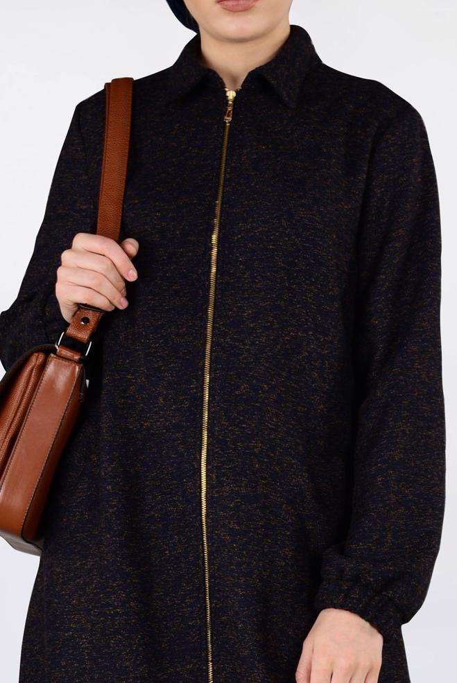 Vêtements hijab BLEU MARINE VESTE À ZIPPÉ À OURLET-ÉLASTIQUE 4821 - ALVİNA