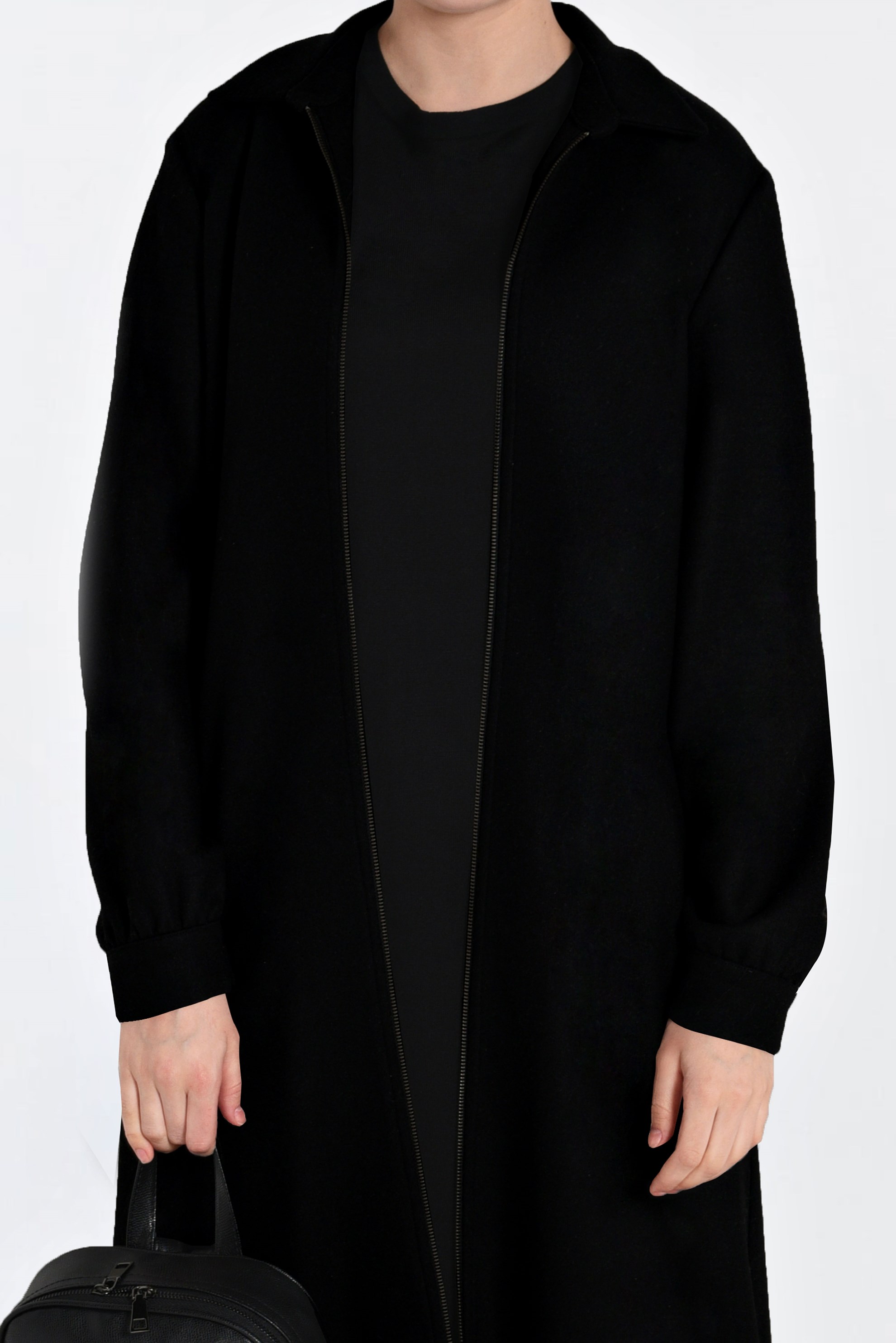 Tesettür giyim SİYAH BOYDAN FERMUARLI KAŞE KABAN 4822