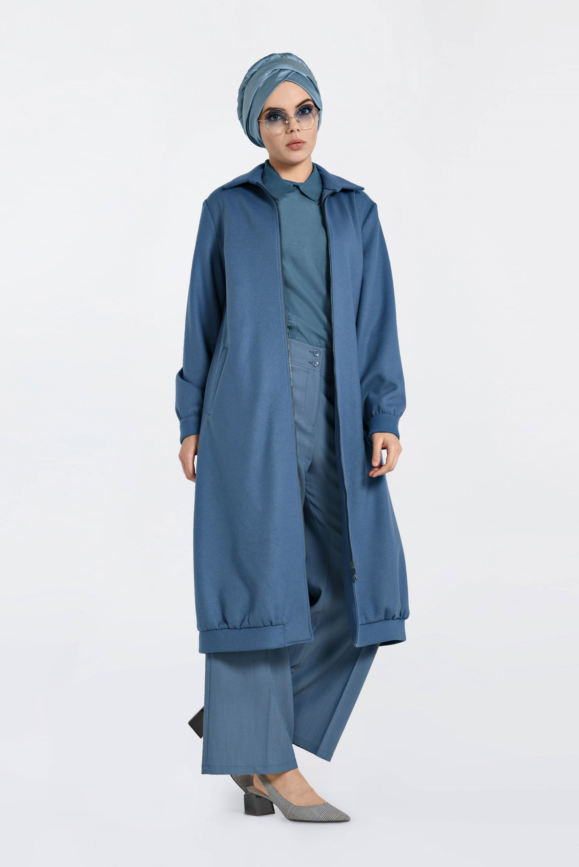Hijab clothing BLUE ZIPPED WALKER COAT 4822