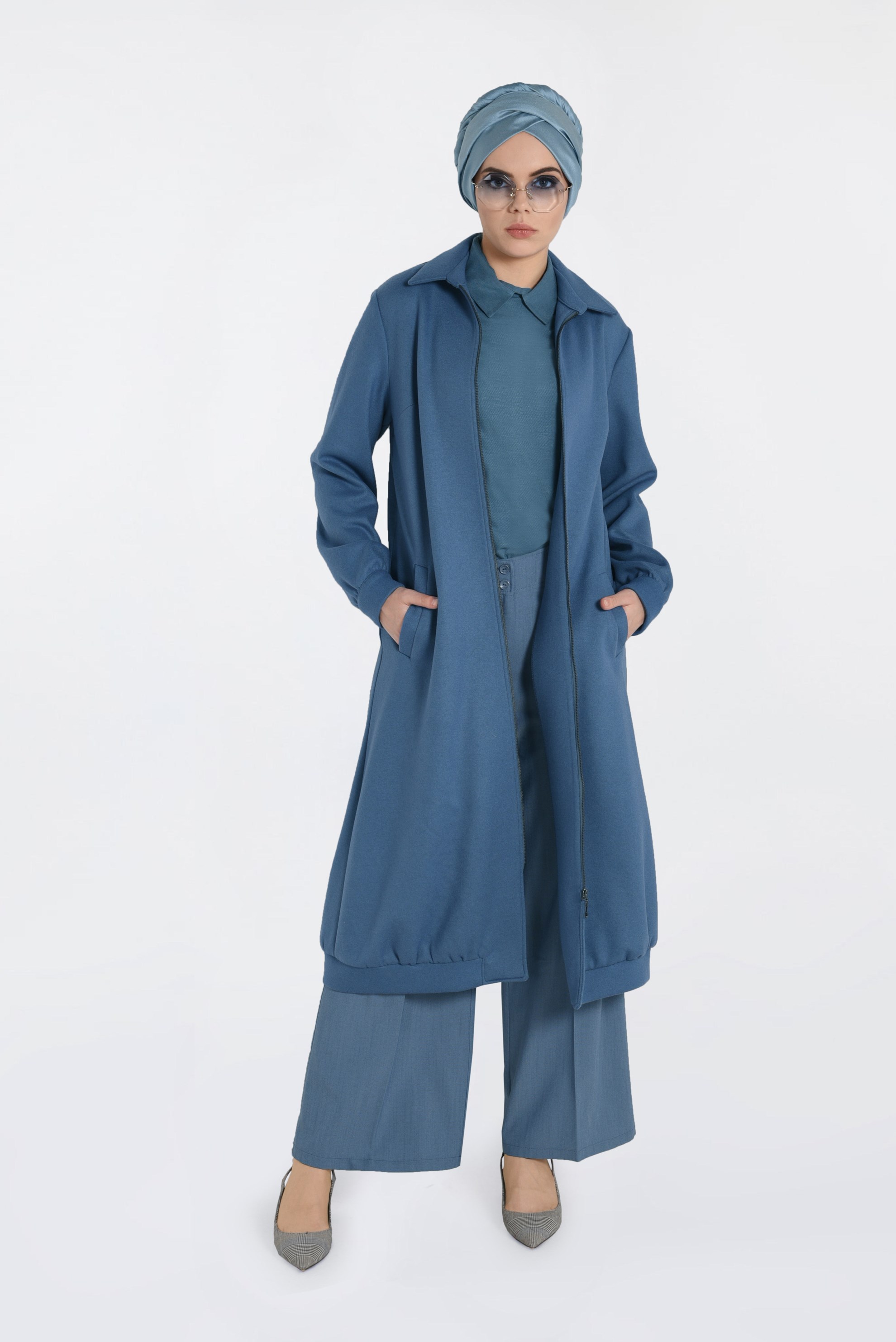 Hijab clothing BLUE ZIPPED WALKER COAT 4822